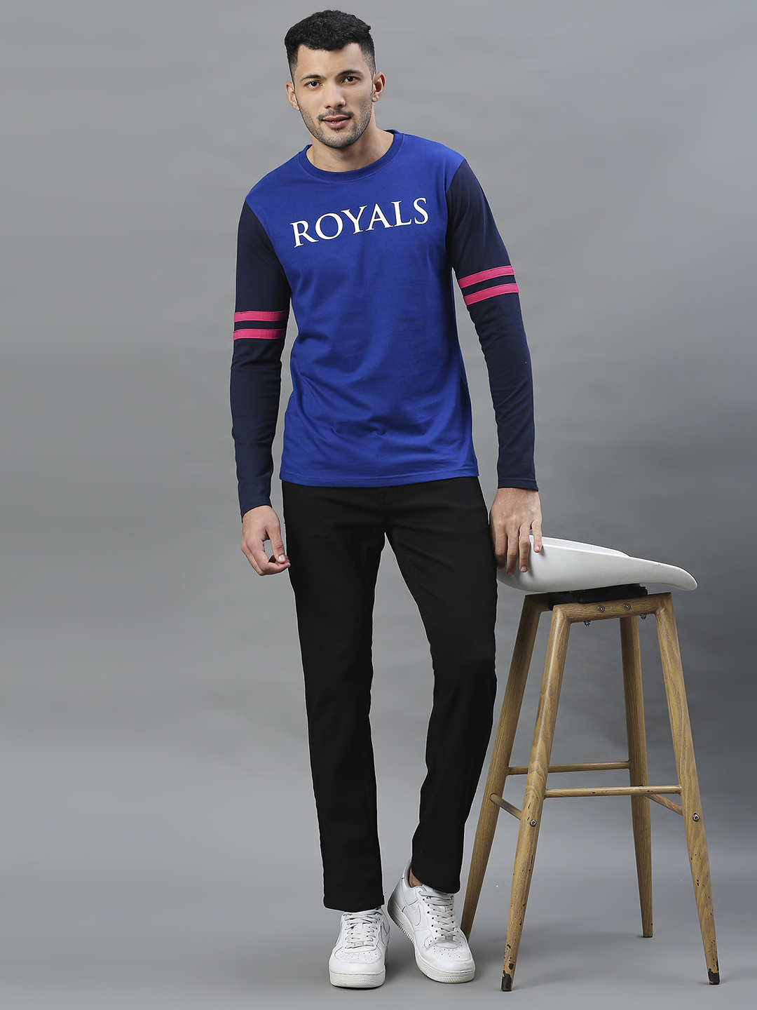 Rajasthan Royals Men Blue and Black Colourblocked Full Sleeves Round Neck Cotton T-Shirt (5)