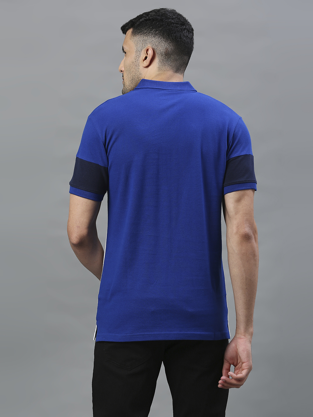 Rajasthan Royals Men Blue and White Colourblocked Half Sleeves Polo Collar Cotton T-Shirt (3)