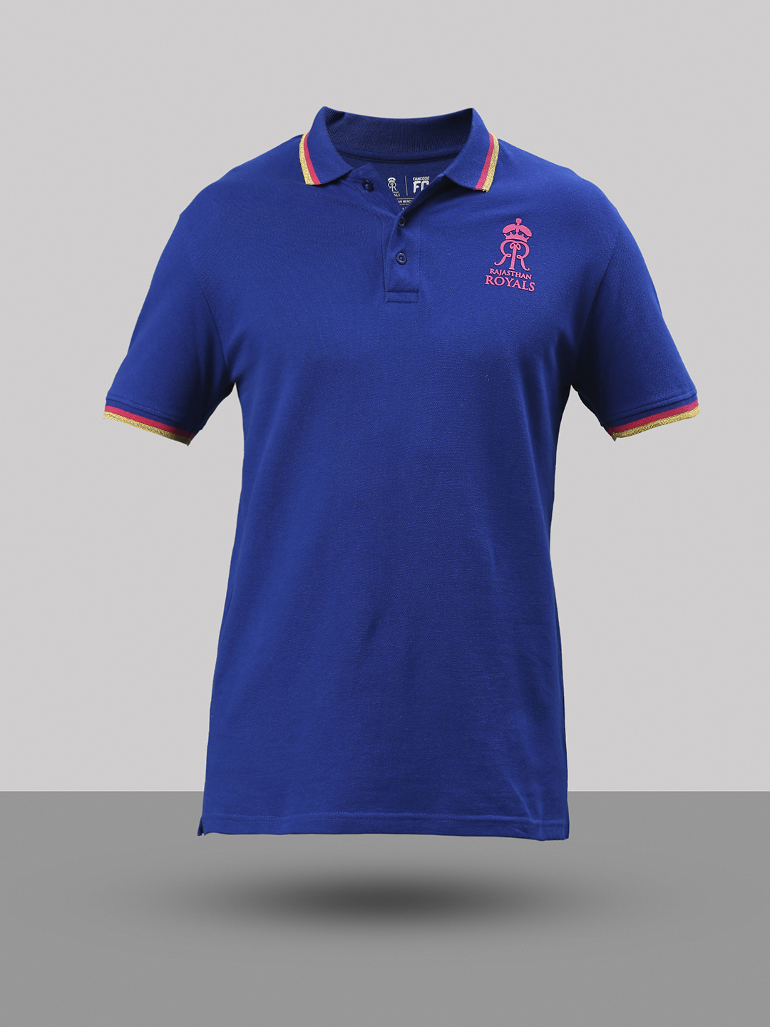 Rajasthan Royals Men Blue Solid Half Sleeves Polo Collar Cotton T-Shirt (2)