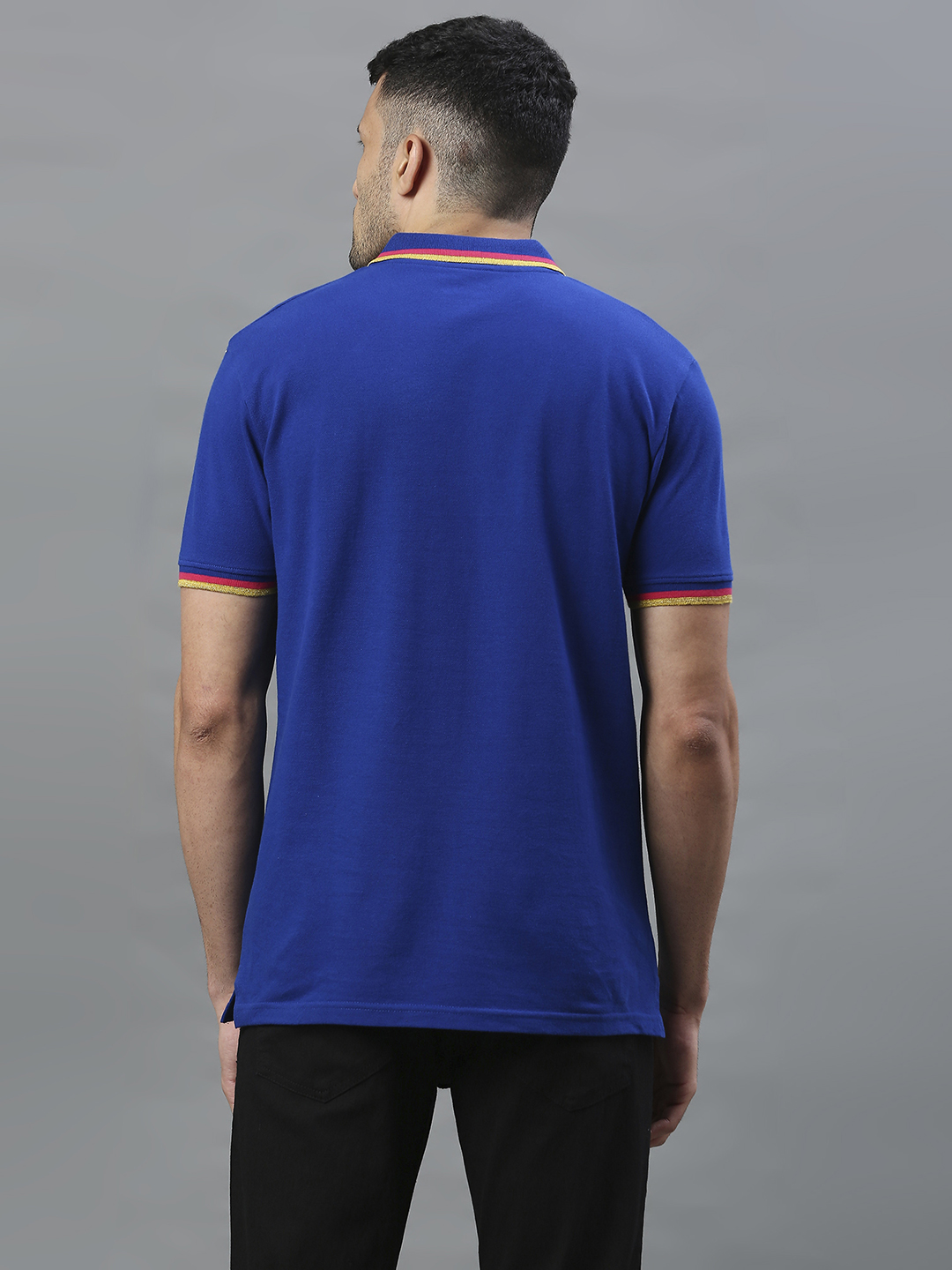 Rajasthan Royals Men Blue Solid Half Sleeves Polo Collar Cotton T-Shirt (3)