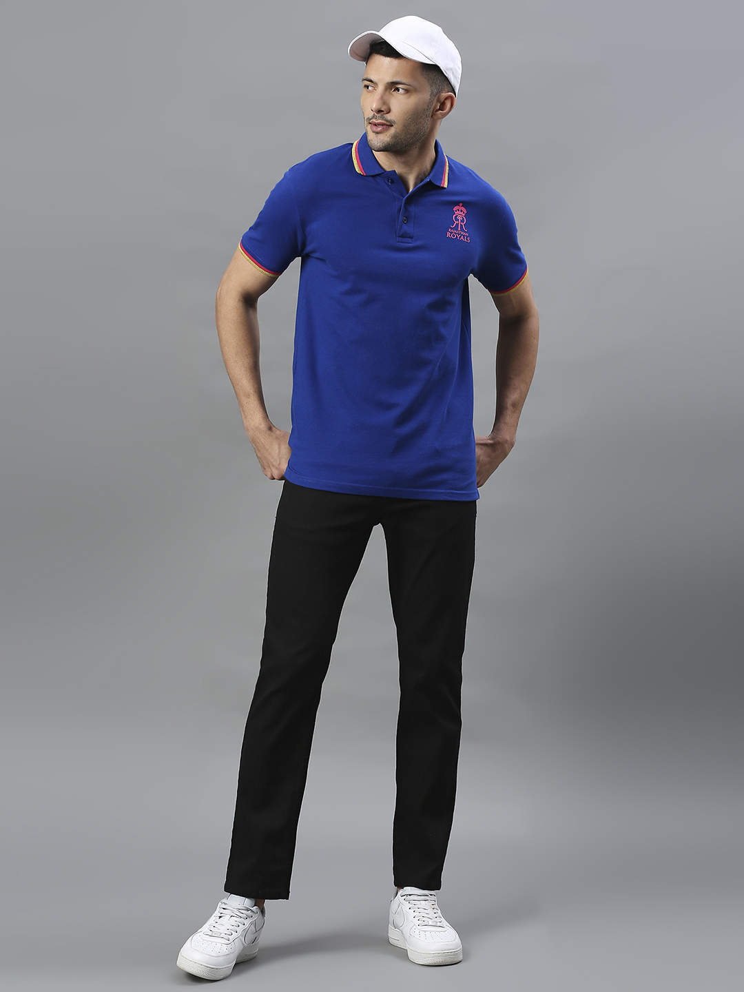 Rajasthan Royals Men Blue Solid Half Sleeves Polo Collar Cotton T-Shirt (5)