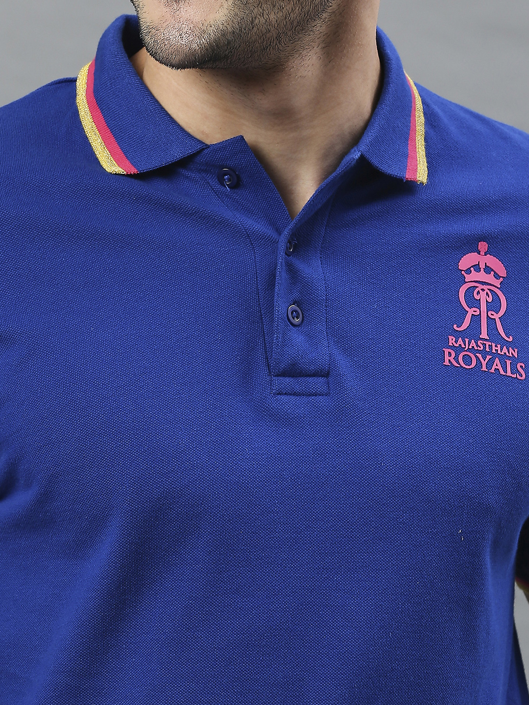 Rajasthan Royals Men Blue Solid Half Sleeves Polo Collar Cotton T-Shirt (6)