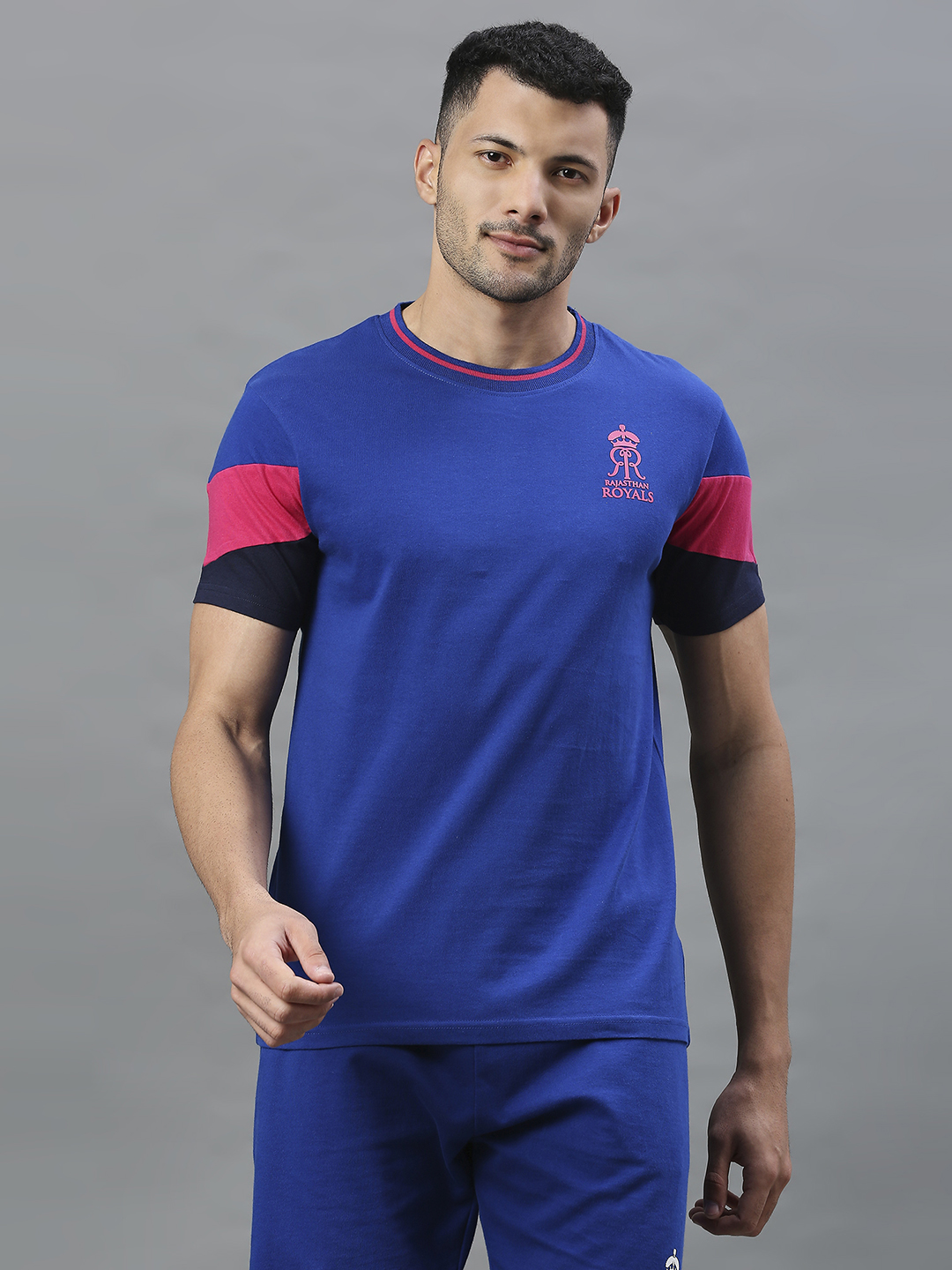 Rajasthan Royals Men Blue Solid Half Sleeves Round Neck Cotton T-Shirt (1)
