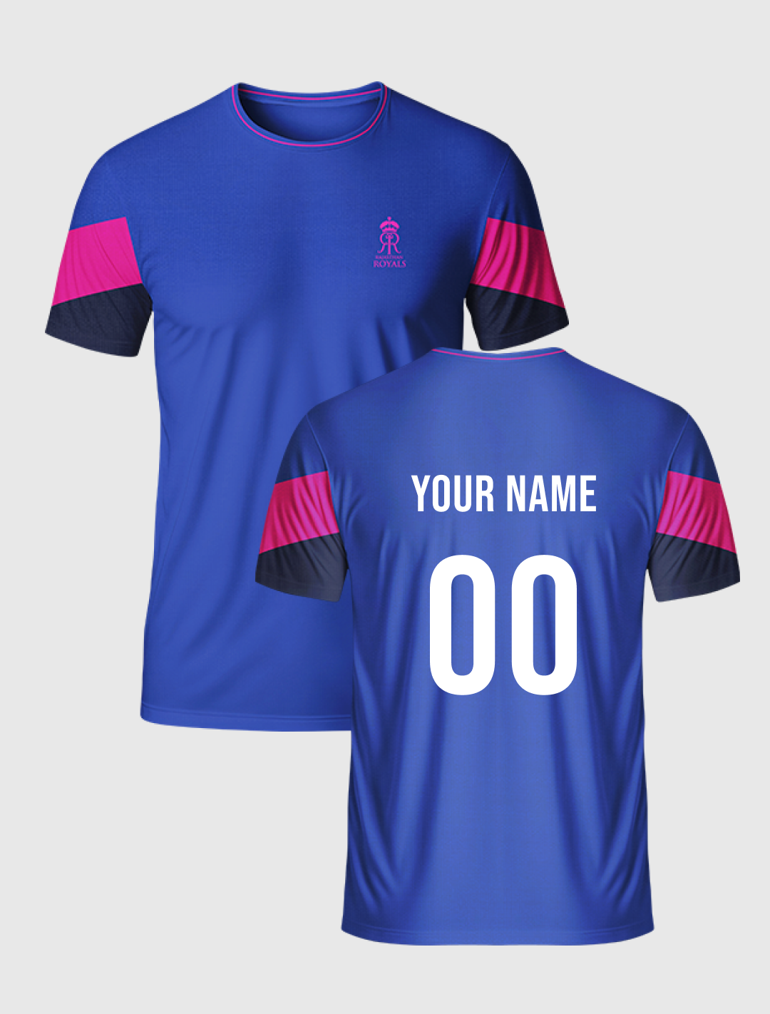 Men Blue Solid Half Sleeves Round Neck Cotton T-Shirt: Customised With Your Name By FanCode