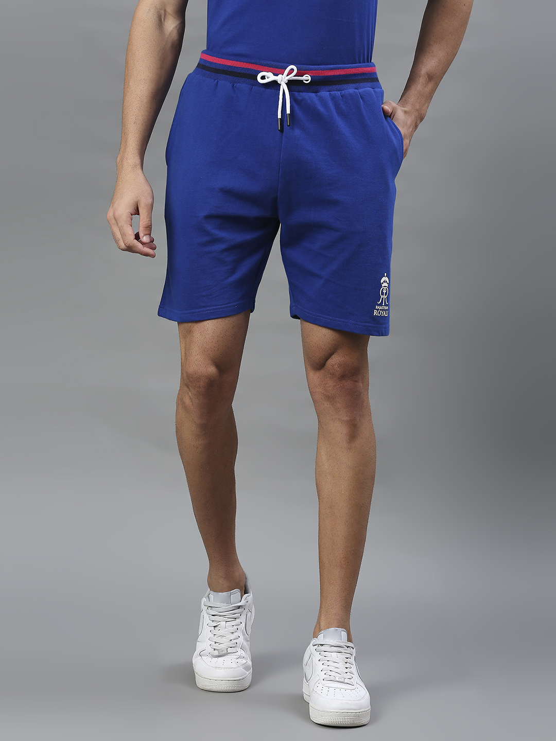 Rajasthan Royals Men Blue Solid Mid-Rise Cotton Sports Shorts (1)
