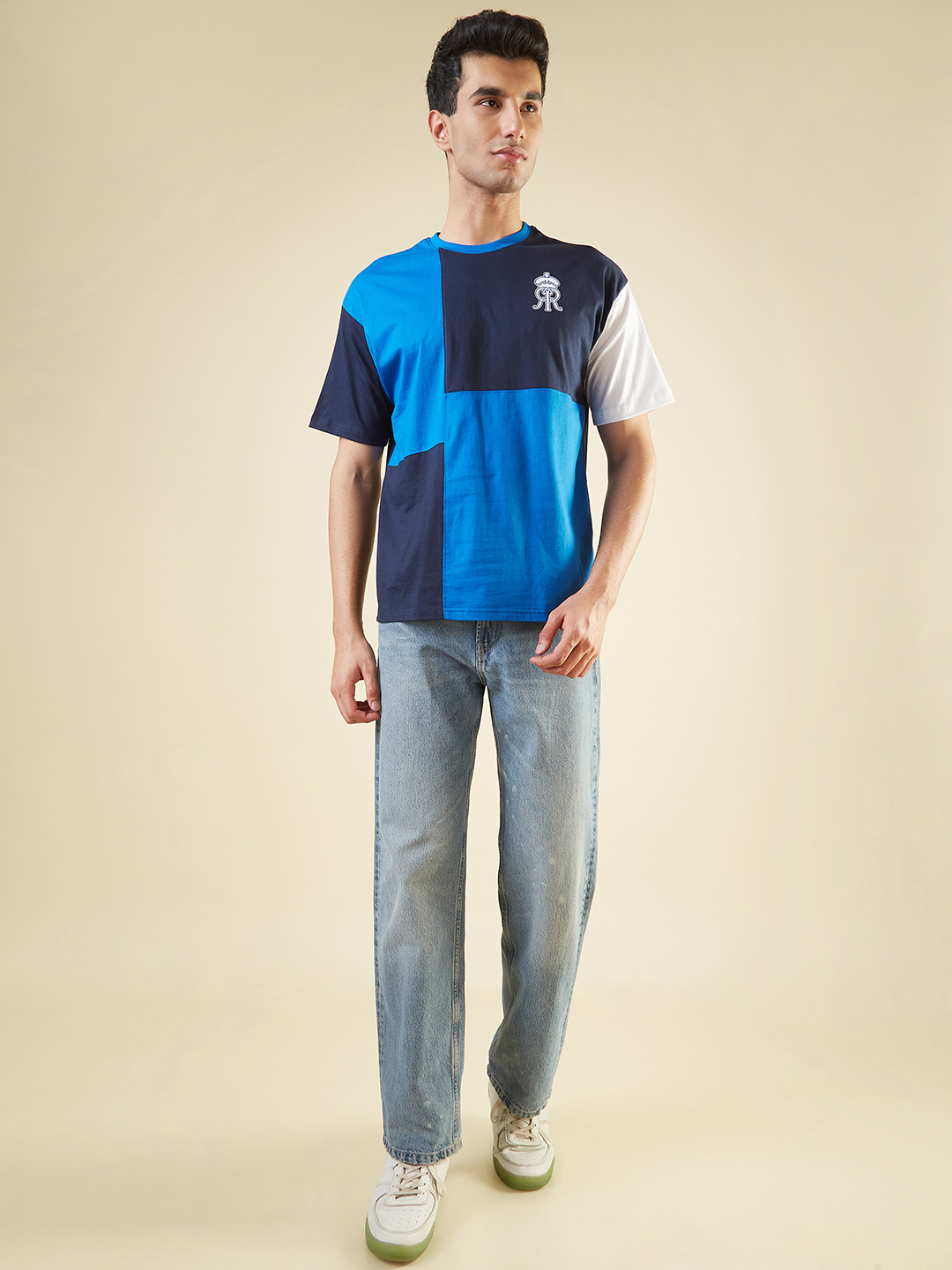 Rajasthan Royals Men Colourblocked Half Sleeves Round Neck Oversized T-Shirt (4)