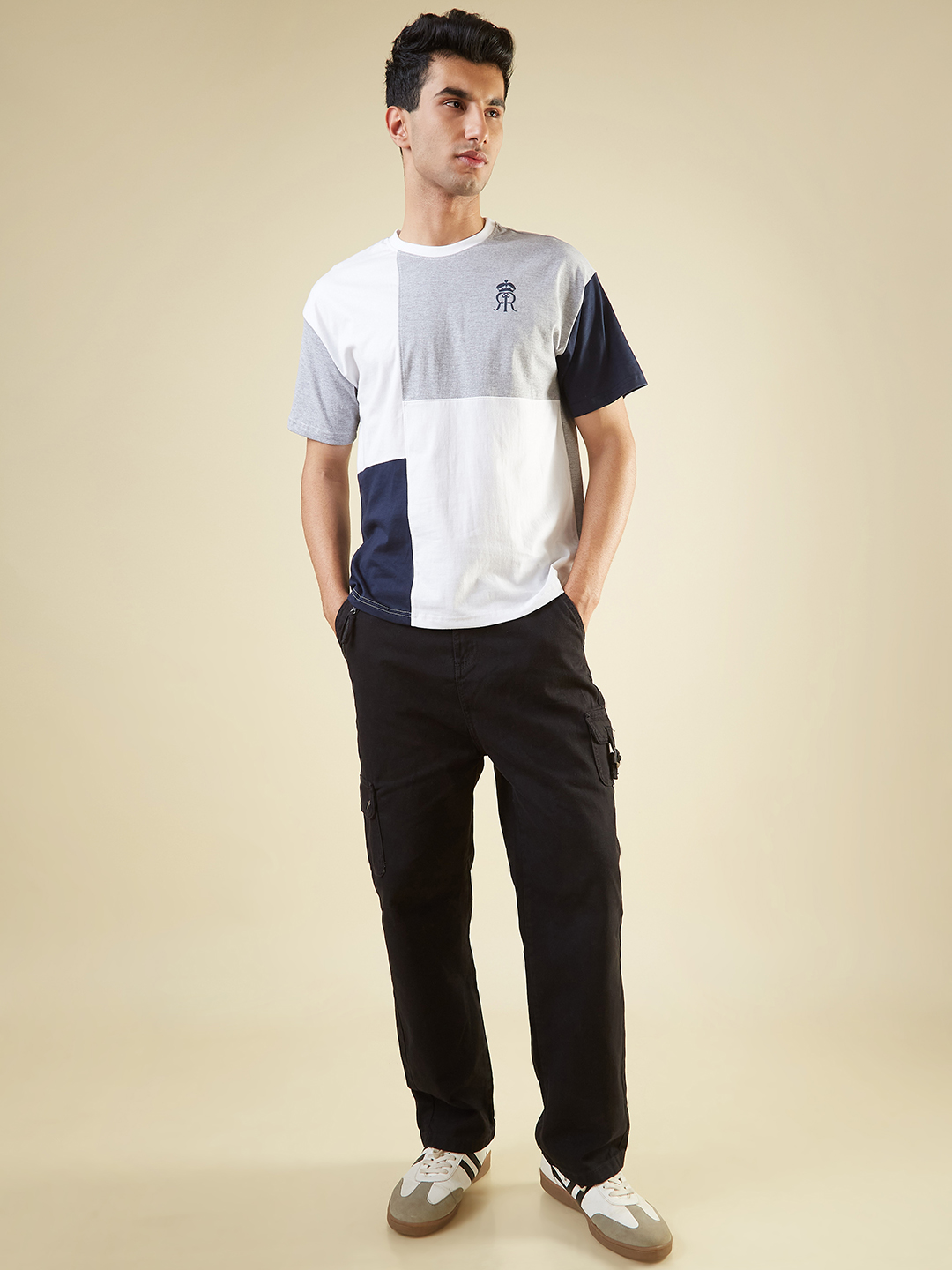 Rajasthan Royals Men Colourblocked Half Sleeves Round Neck Oversized T-Shirt (5)