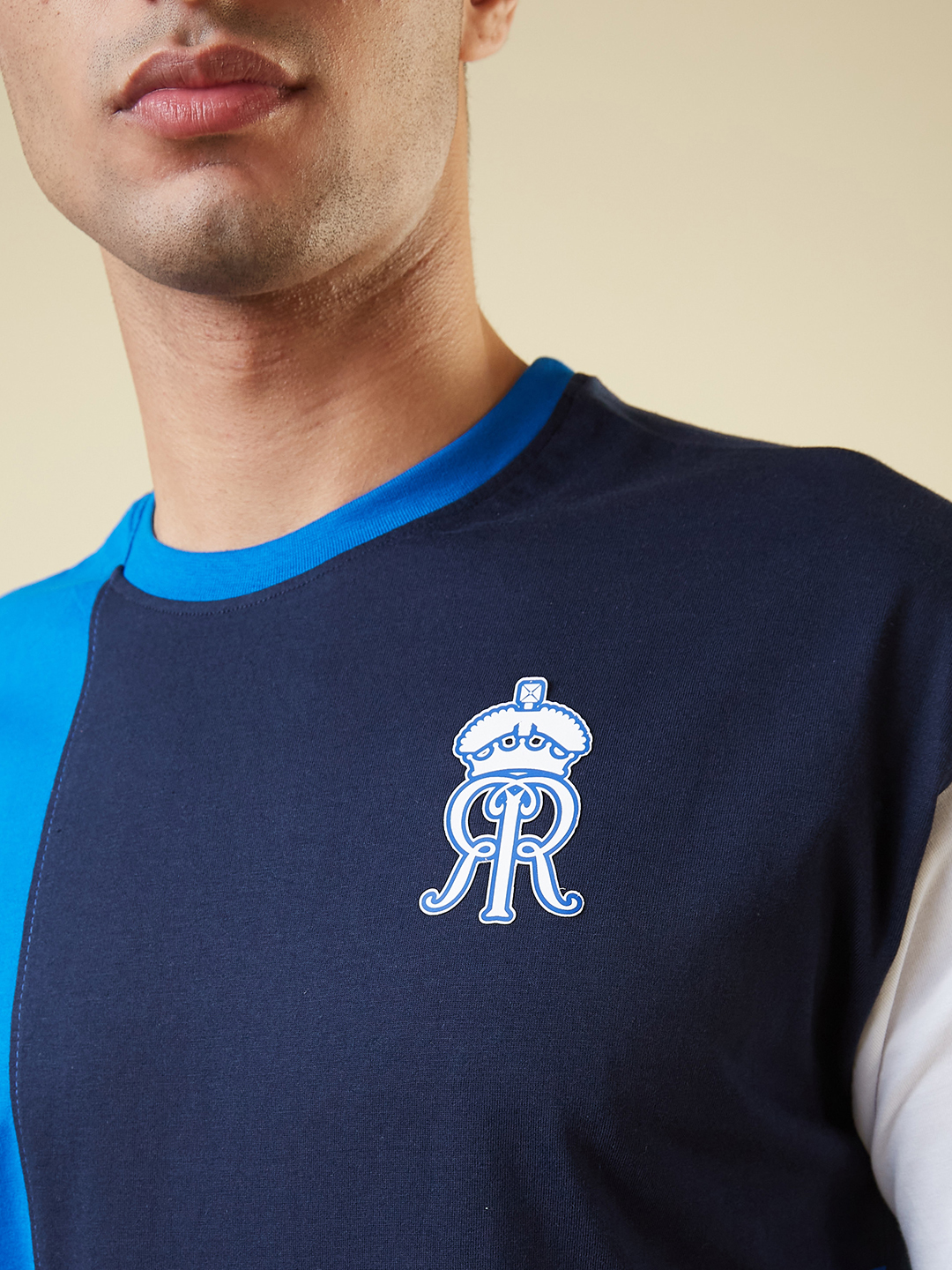Rajasthan Royals Men Colourblocked Half Sleeves Round Neck Oversized T-Shirt (2)