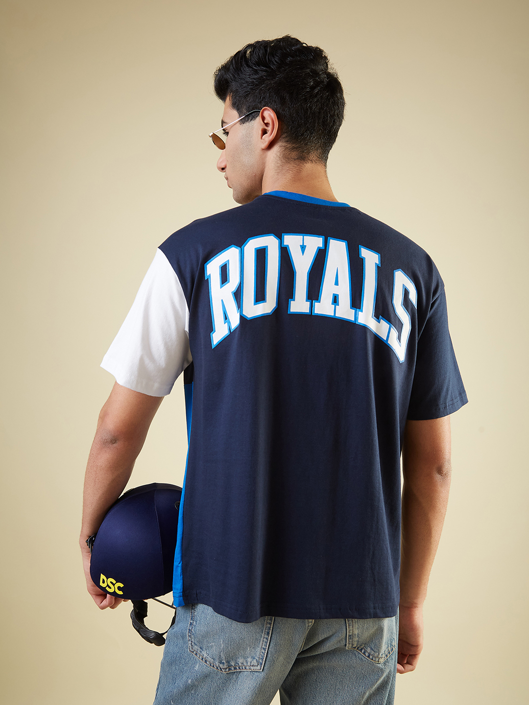 Rajasthan Royals Men Colourblocked Half Sleeves Round Neck Oversized T-Shirt (3)
