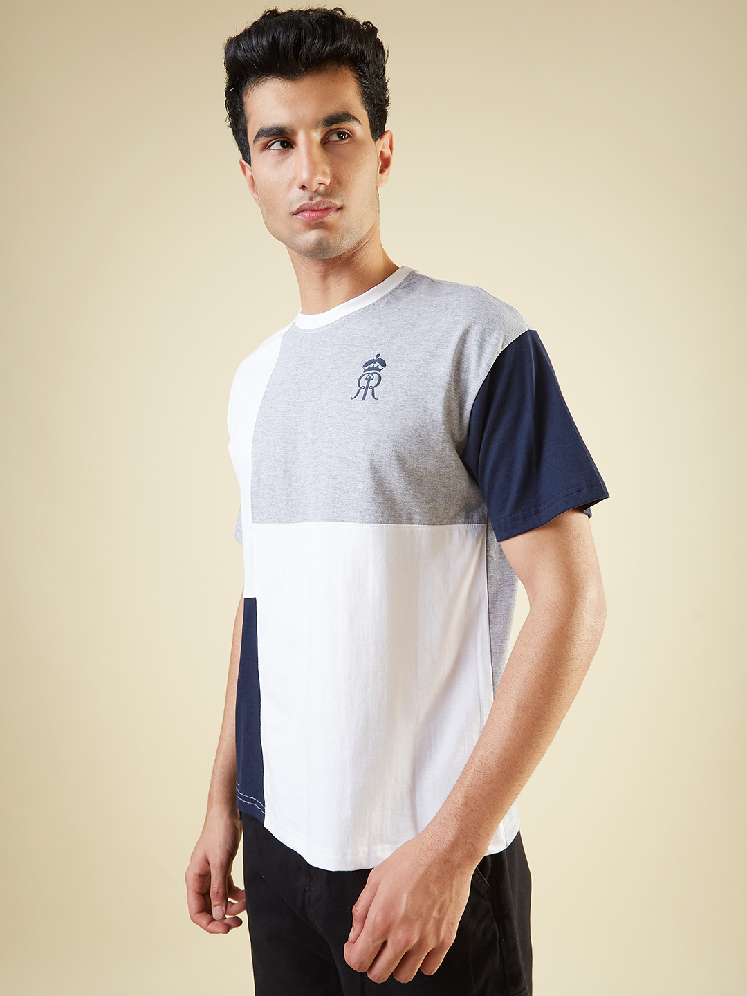 Rajasthan Royals Men Colourblocked Half Sleeves Round Neck Oversized T-Shirt (4)