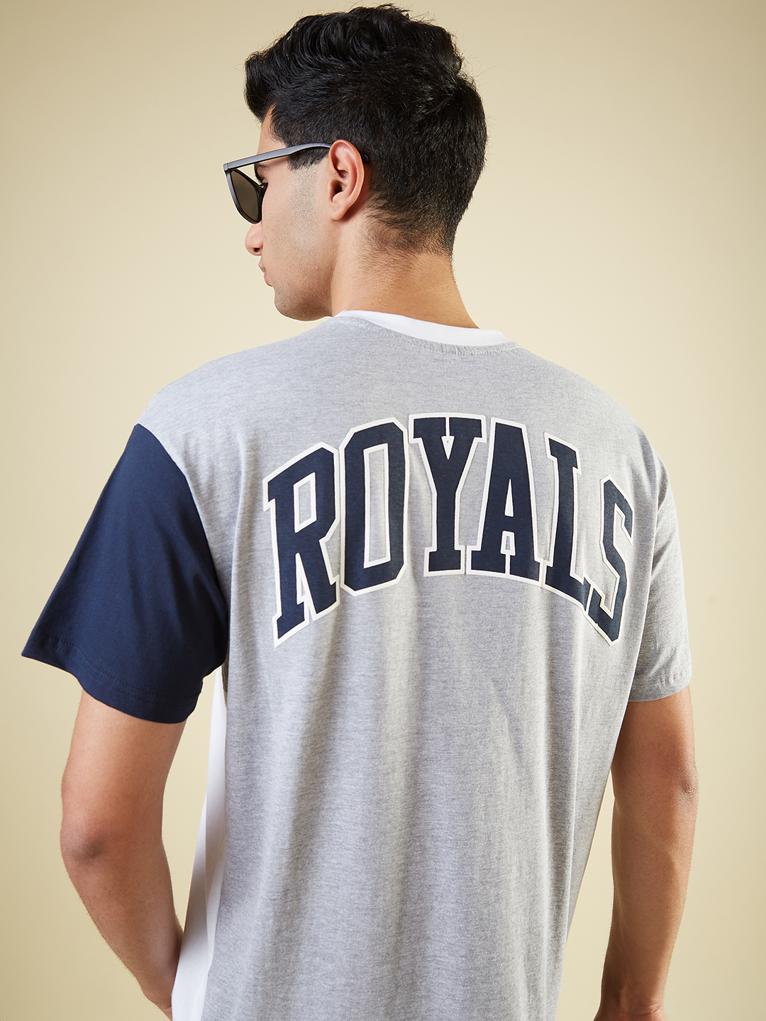 Rajasthan Royals Men Colourblocked Half Sleeves Round Neck Oversized T-Shirt (2)