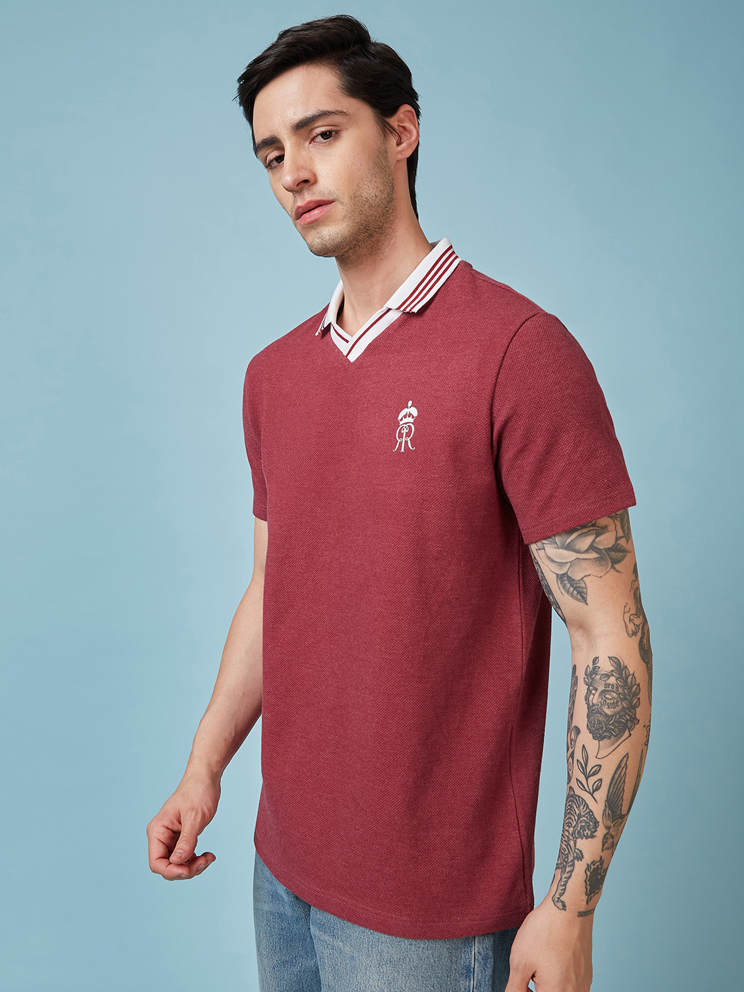Rajasthan Royals Men Maroon Popcorn Textured Premium Cotton Polo Neck T-Shirt (3)