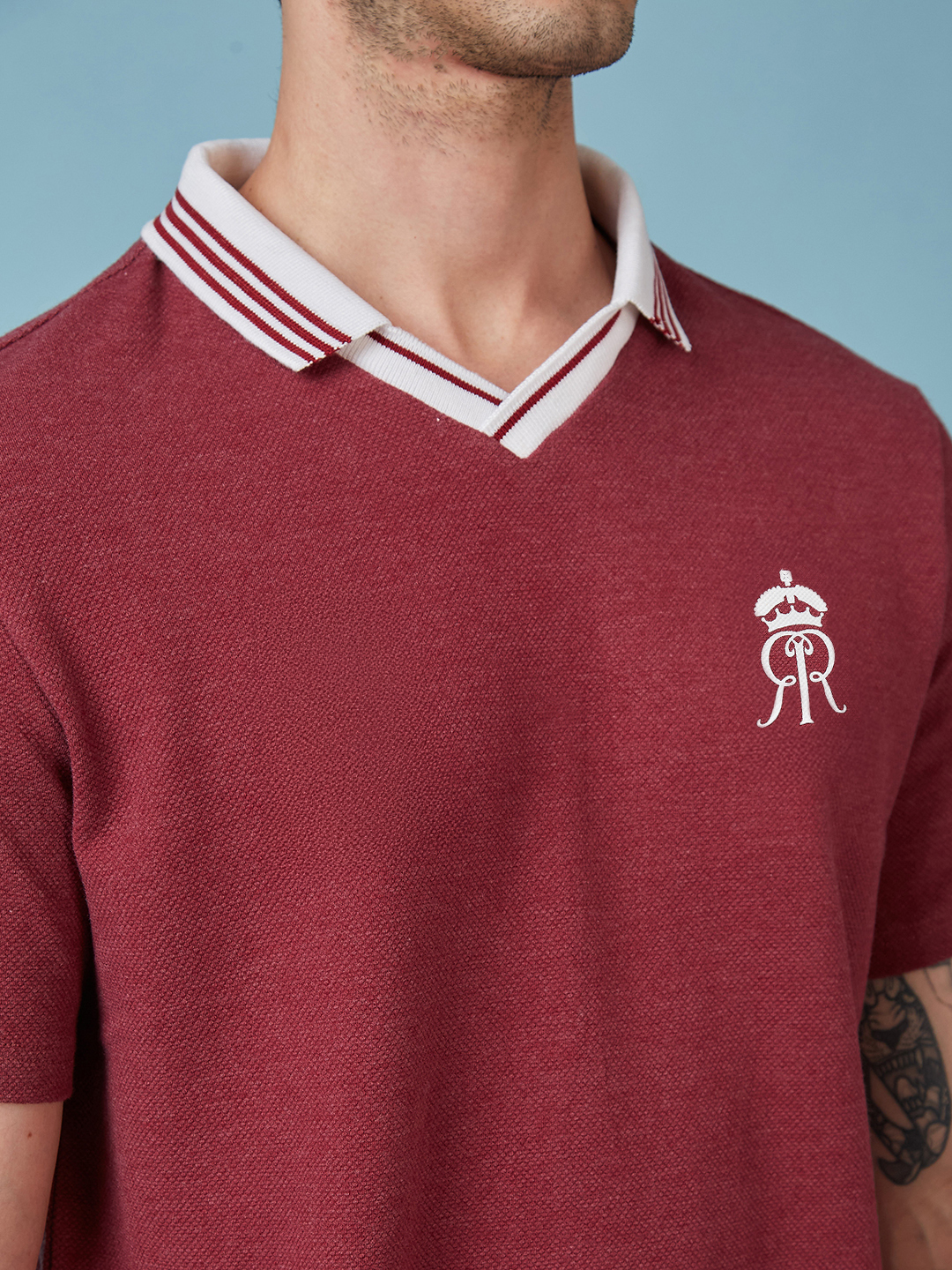Rajasthan Royals Men Maroon Popcorn Textured Premium Cotton Polo Neck T-Shirt (5)