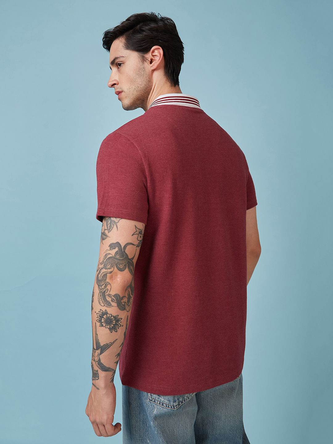 Rajasthan Royals Men Maroon Popcorn Textured Premium Cotton Polo Neck T-Shirt (4)