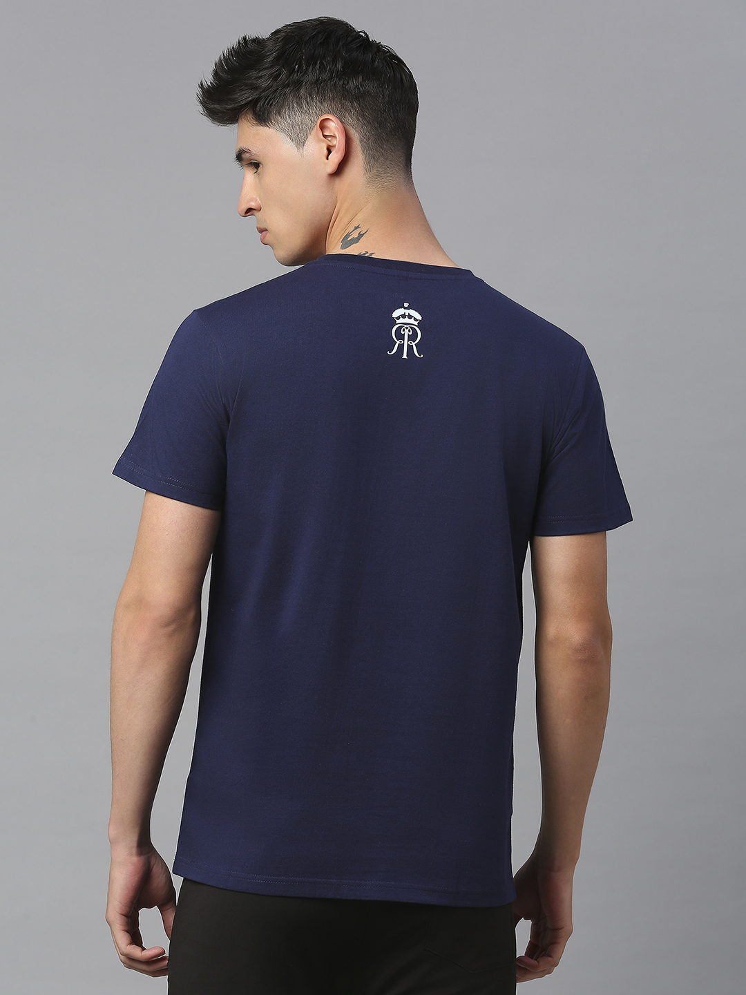 Rajasthan Royals Men Navy Blue and Pink Printed Half Sleeves Round Neck Royals Cotton T-Shirt (4)