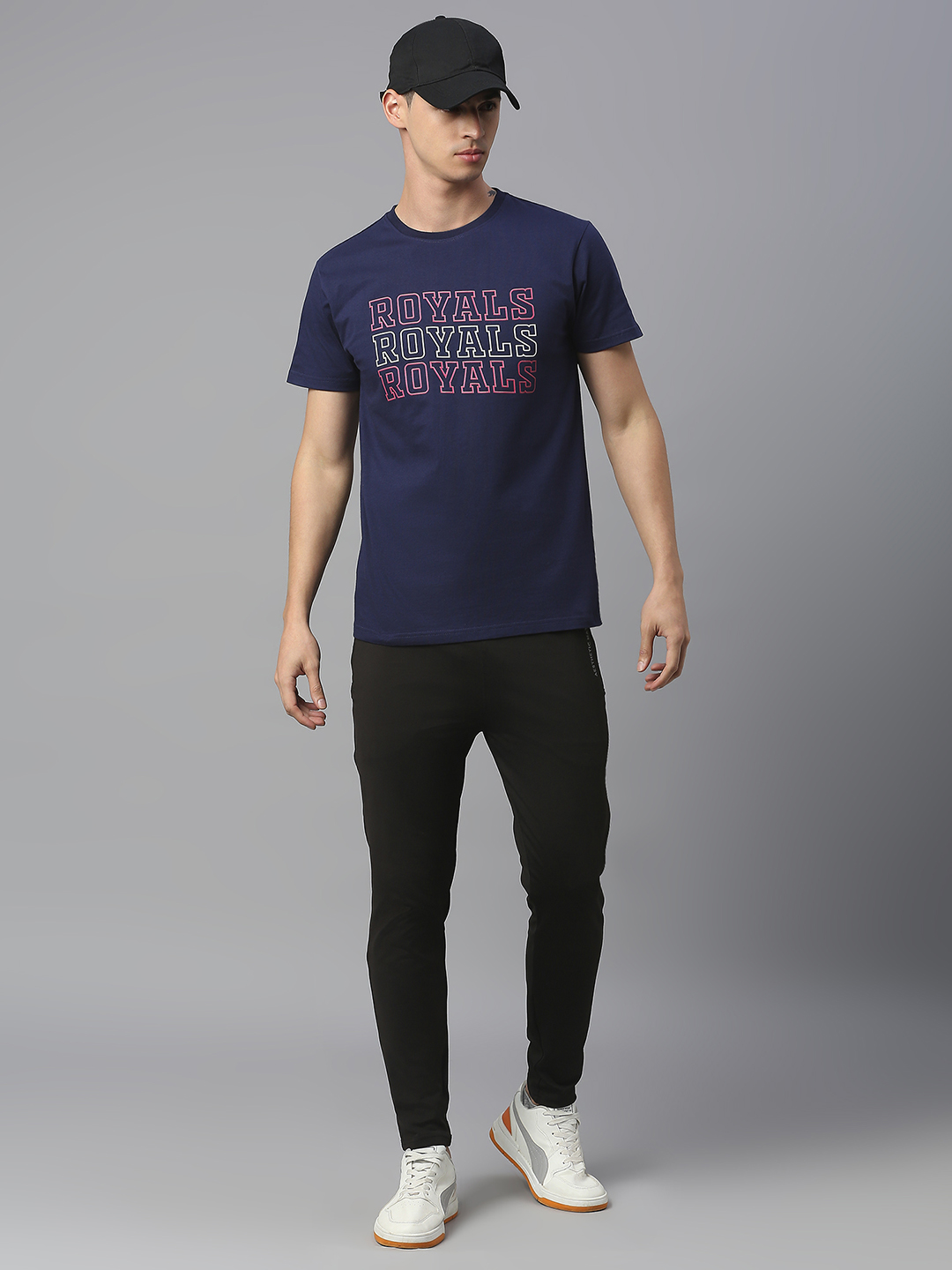 Rajasthan Royals Men Navy Blue and Pink Printed Half Sleeves Round Neck Royals Cotton T-Shirt (5)