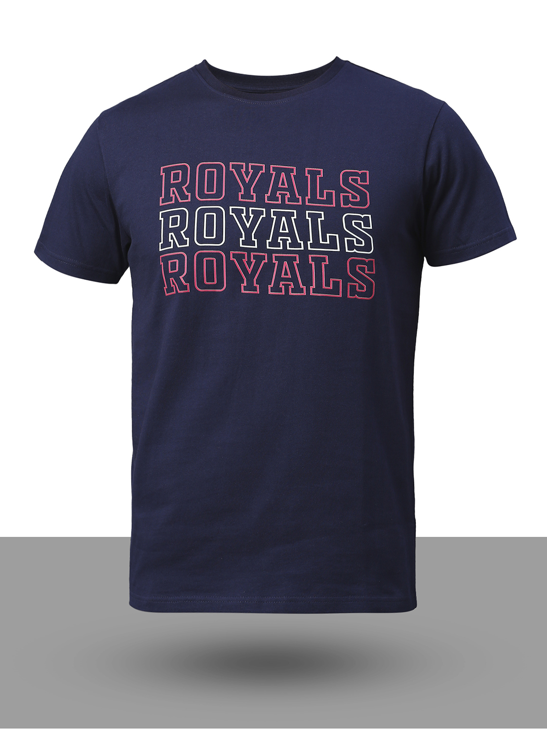 Rajasthan Royals Men Navy Blue and Pink Printed Half Sleeves Round Neck Royals Cotton T-Shirt (6)