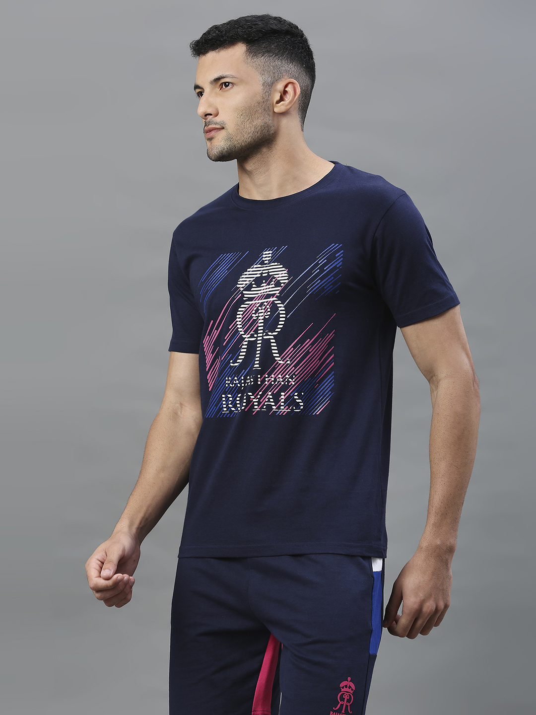 Rajasthan Royals Men Navy Blue Graphic Printed Half Sleeves Round Neck Cotton T-Shirt (4)