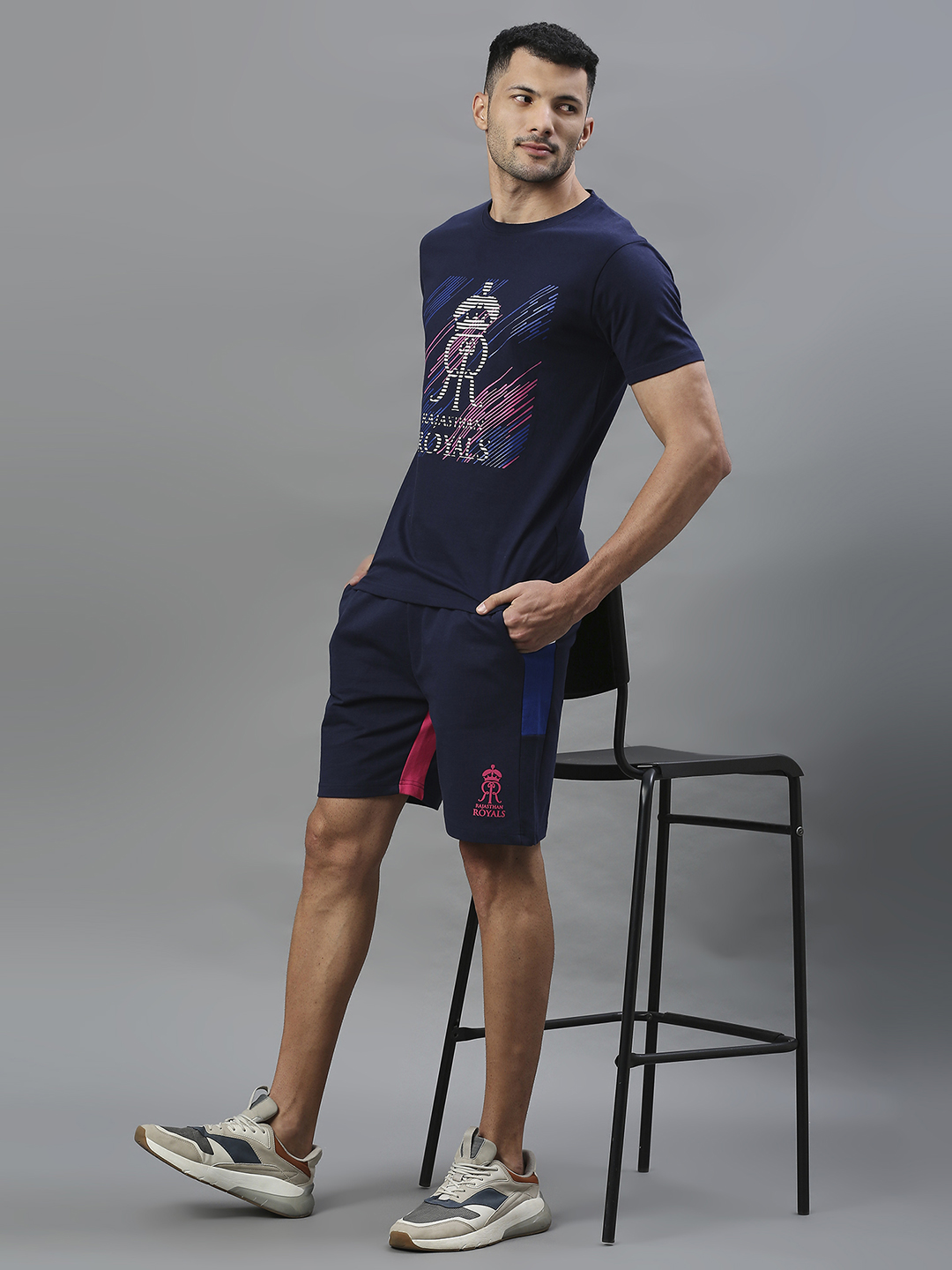 Rajasthan Royals Men Navy Blue Graphic Printed Half Sleeves Round Neck Cotton T-Shirt (5)