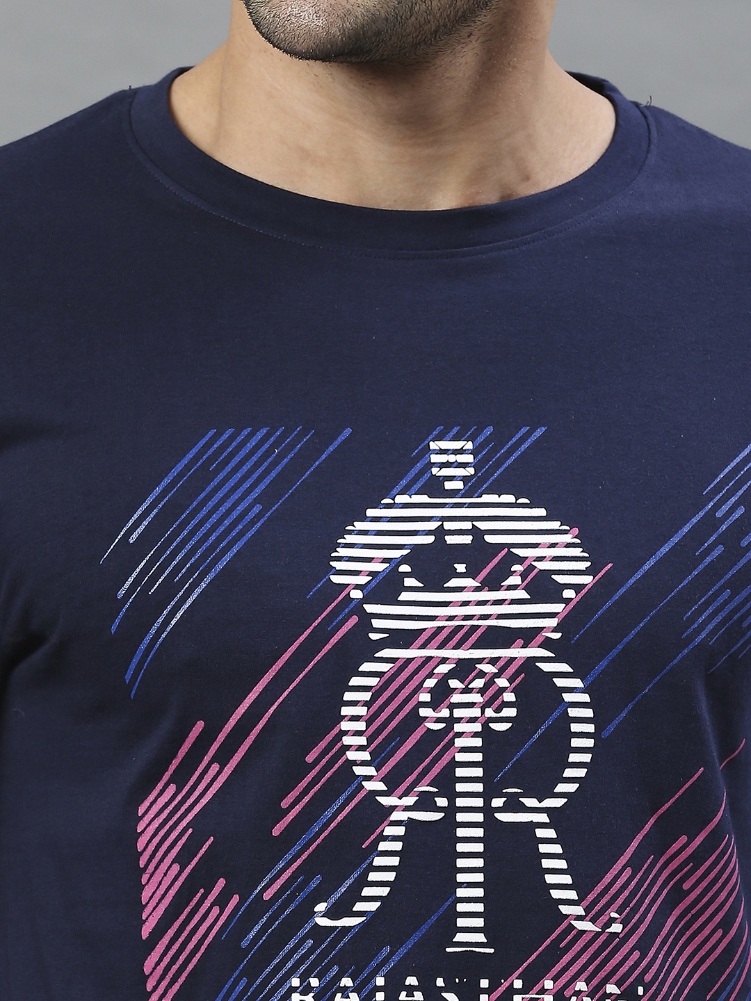 Rajasthan Royals Men Navy Blue Graphic Printed Half Sleeves Round Neck Cotton T-Shirt (6)