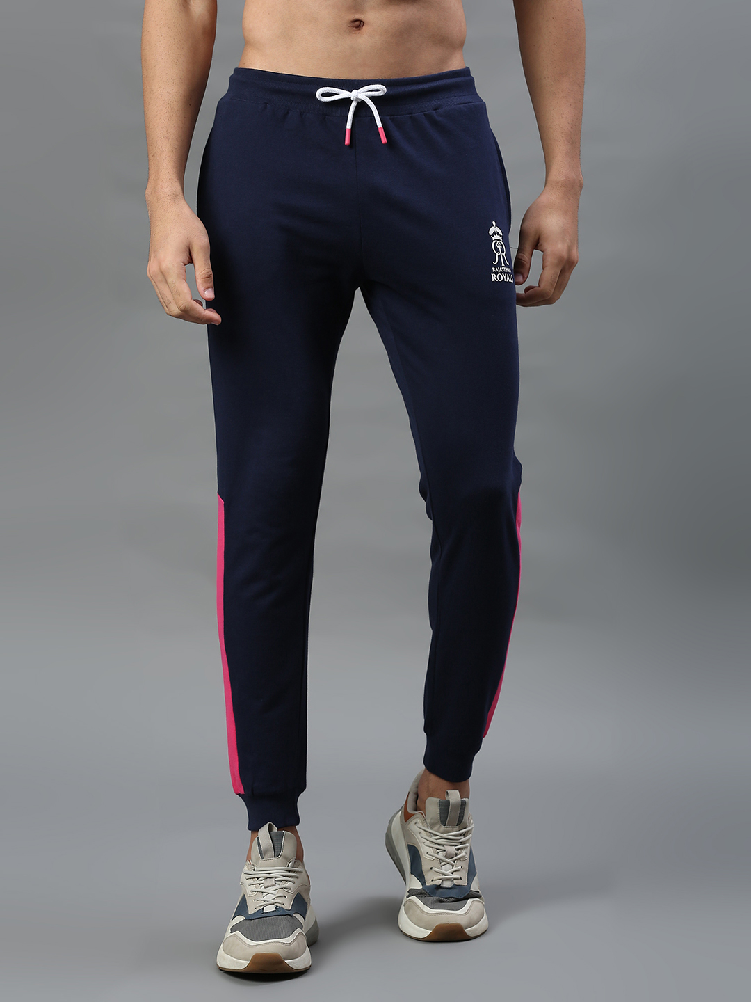 Rajasthan Royals Men Navy Blue Logo Printed Mid-Rise Cotton Training Regular Fit Joggers (1)