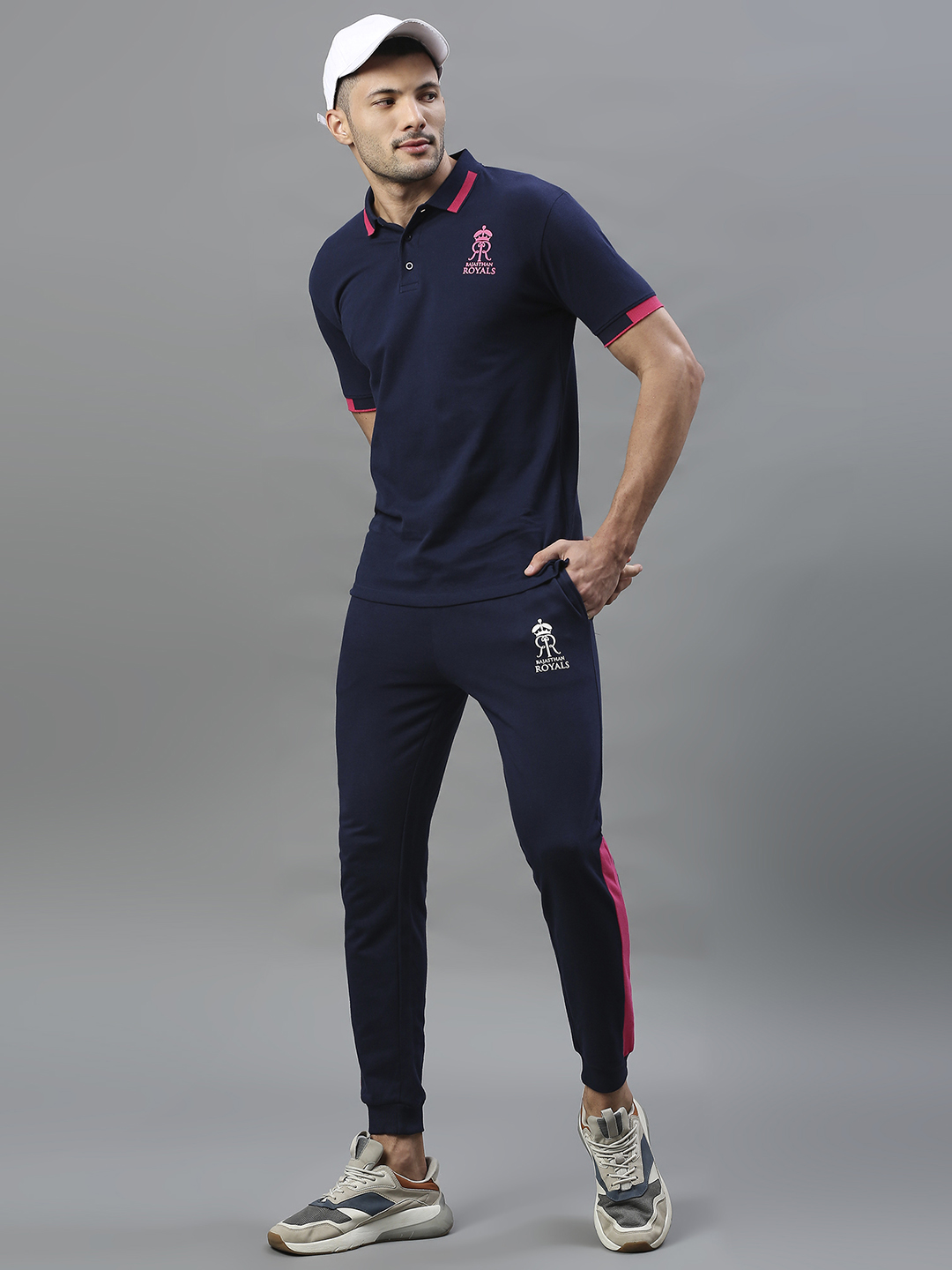 Rajasthan Royals Men Navy Blue Logo Printed Mid-Rise Cotton Training Regular Fit Joggers (5)