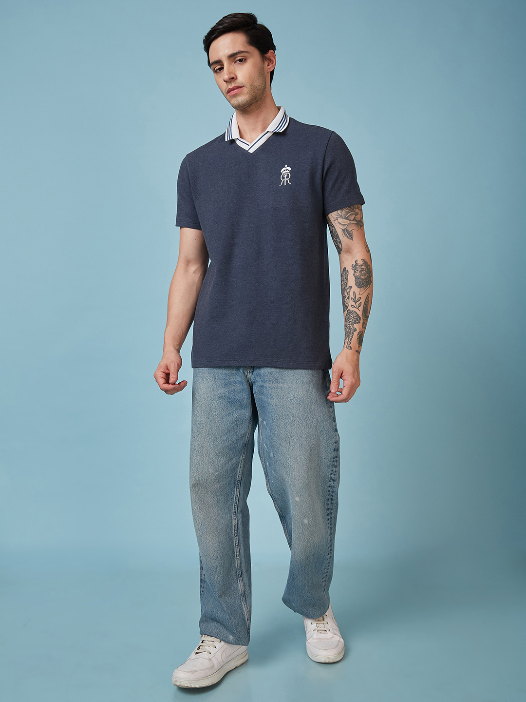 Rajasthan Royals Men Navy Blue Popcorn Textured Premium Cotton Polo Neck T-Shirt (7)