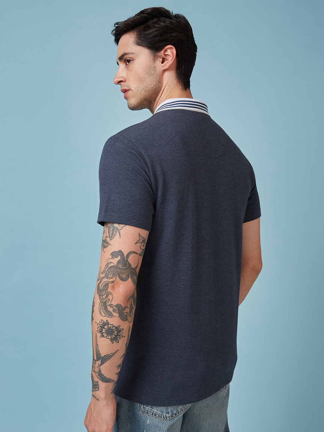 Rajasthan Royals Men Navy Blue Popcorn Textured Premium Cotton Polo Neck T-Shirt (3)