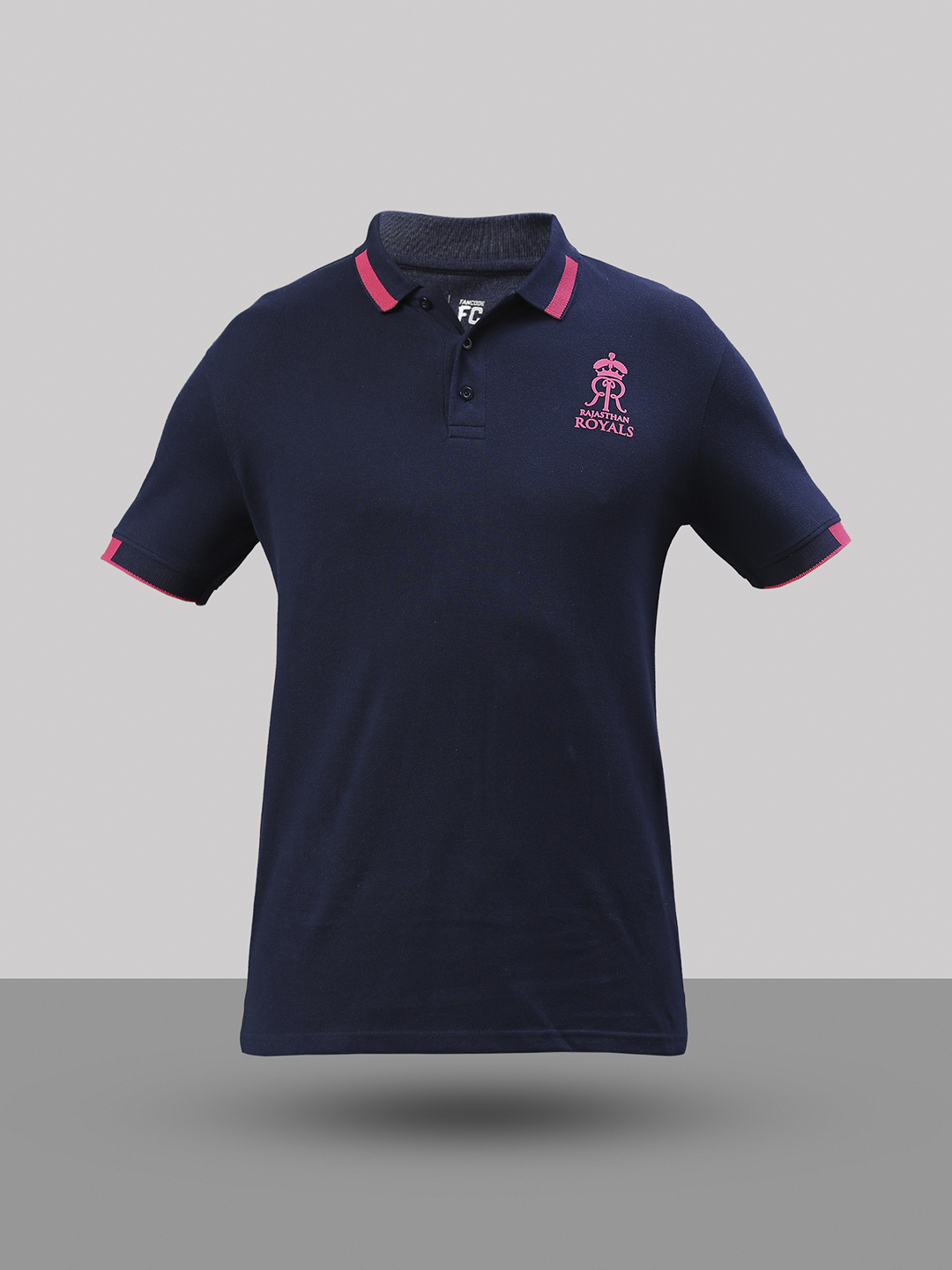 Rajasthan Royals Men Navy Blue Solid Half Sleeves Polo Collar Cotton T-Shirt (2)