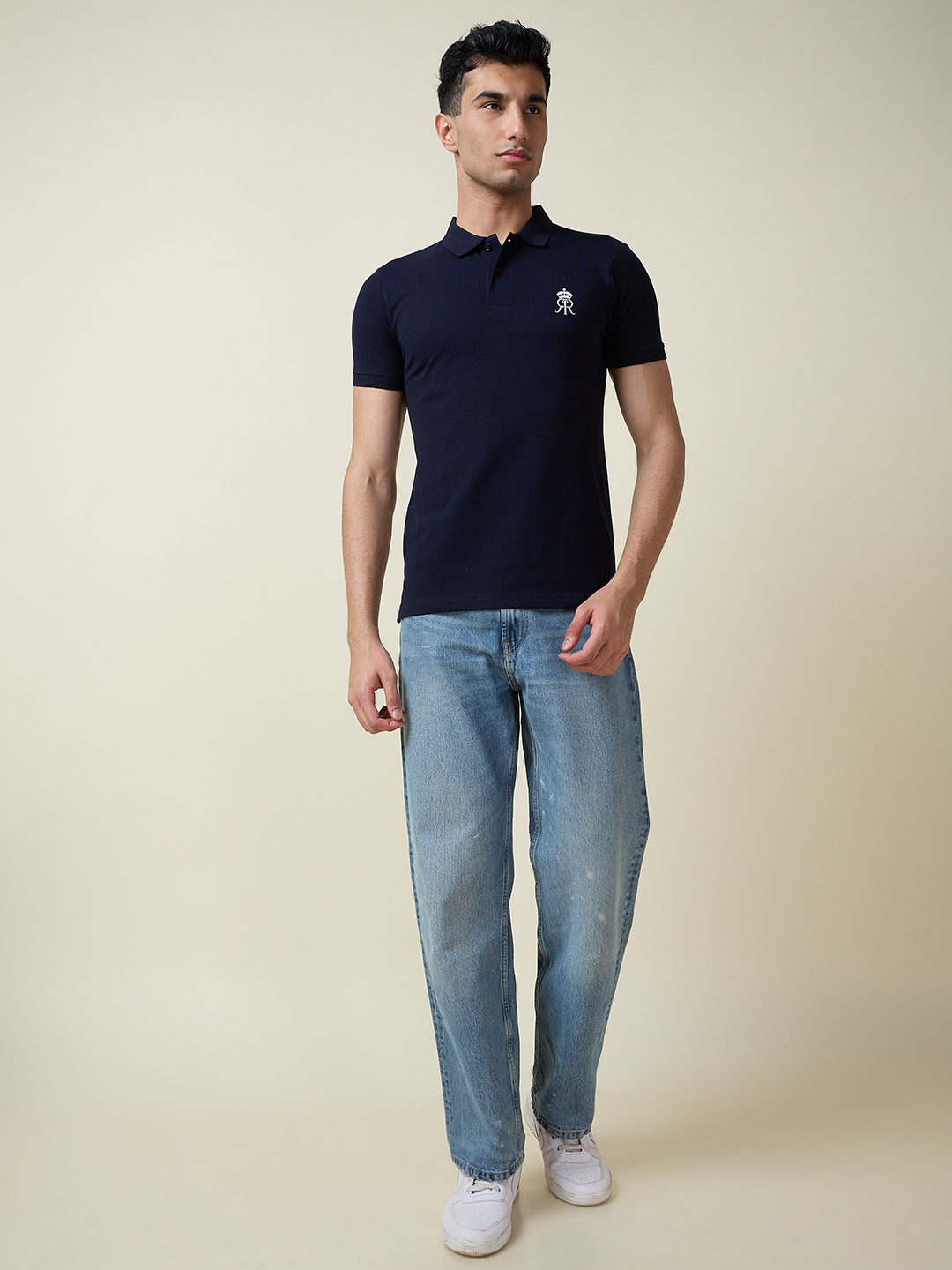 Rajasthan Royals Men Navy Blue Solid Half Sleeves Polo Collar Cotton T-Shirt (8)