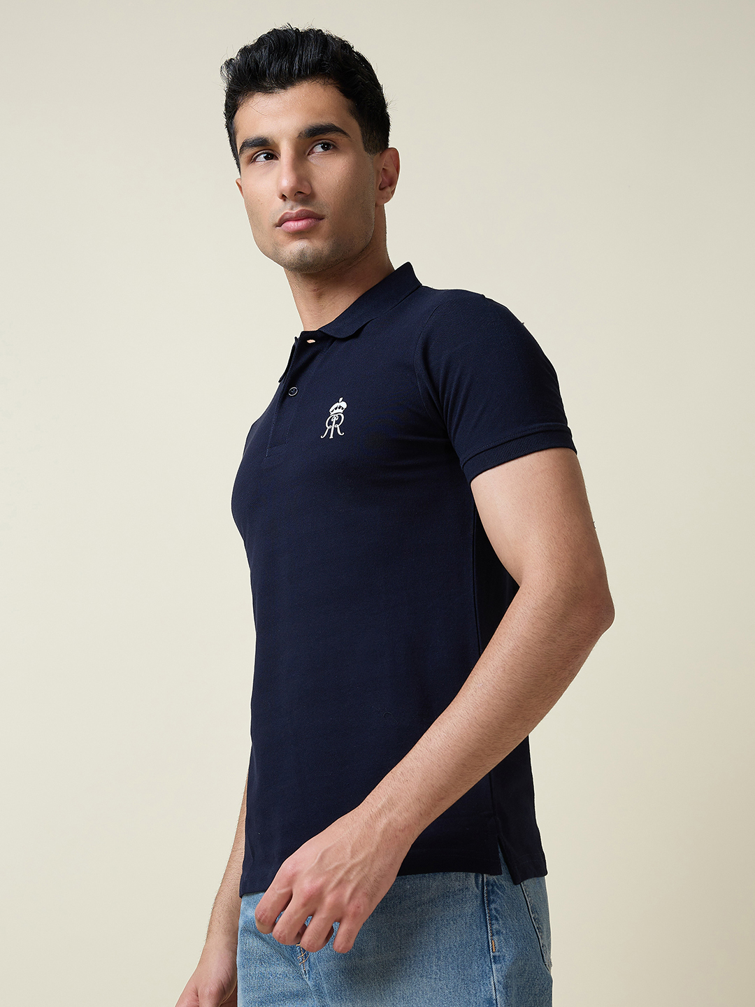 Rajasthan Royals Men Navy Blue Solid Half Sleeves Polo Collar Cotton T-Shirt (5)