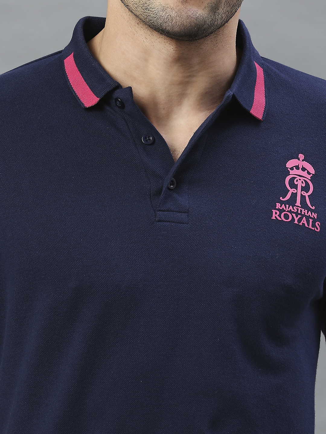 Rajasthan Royals Men Navy Blue Solid Half Sleeves Polo Collar Cotton T-Shirt (6)