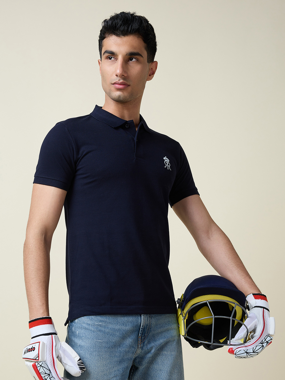 Men Navy Blue Solid Half Sleeves Polo Collar Cotton T-Shirt