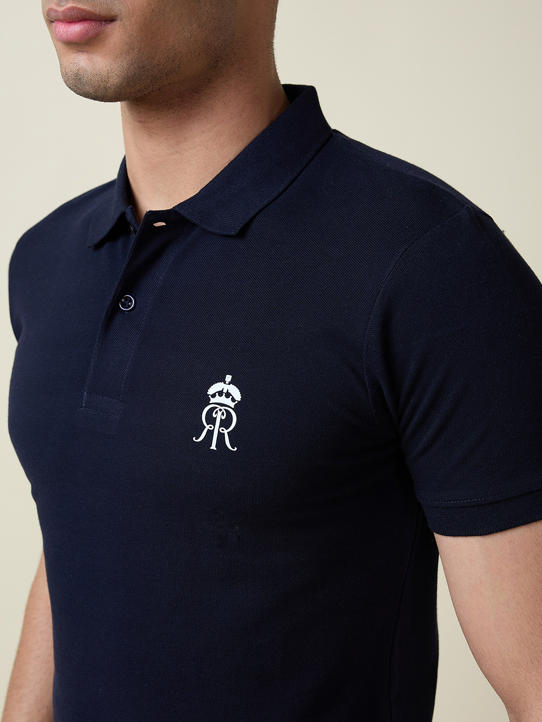 Rajasthan Royals Men Navy Blue Solid Half Sleeves Polo Collar Cotton T-Shirt (6)