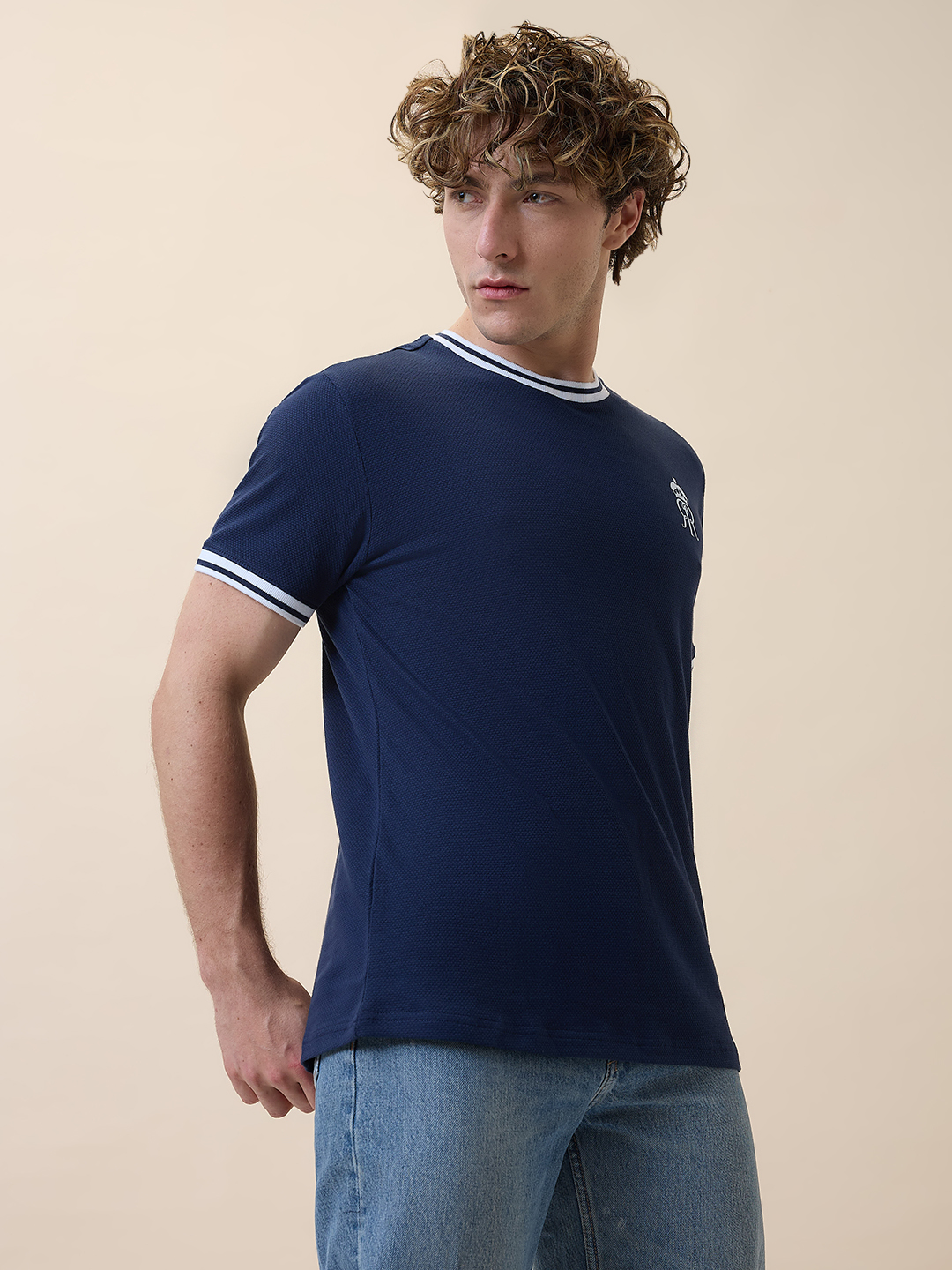 Rajasthan Royals Men Navy Blue Solid Half Sleeves Round Neck Cotton T-Shirt (2)