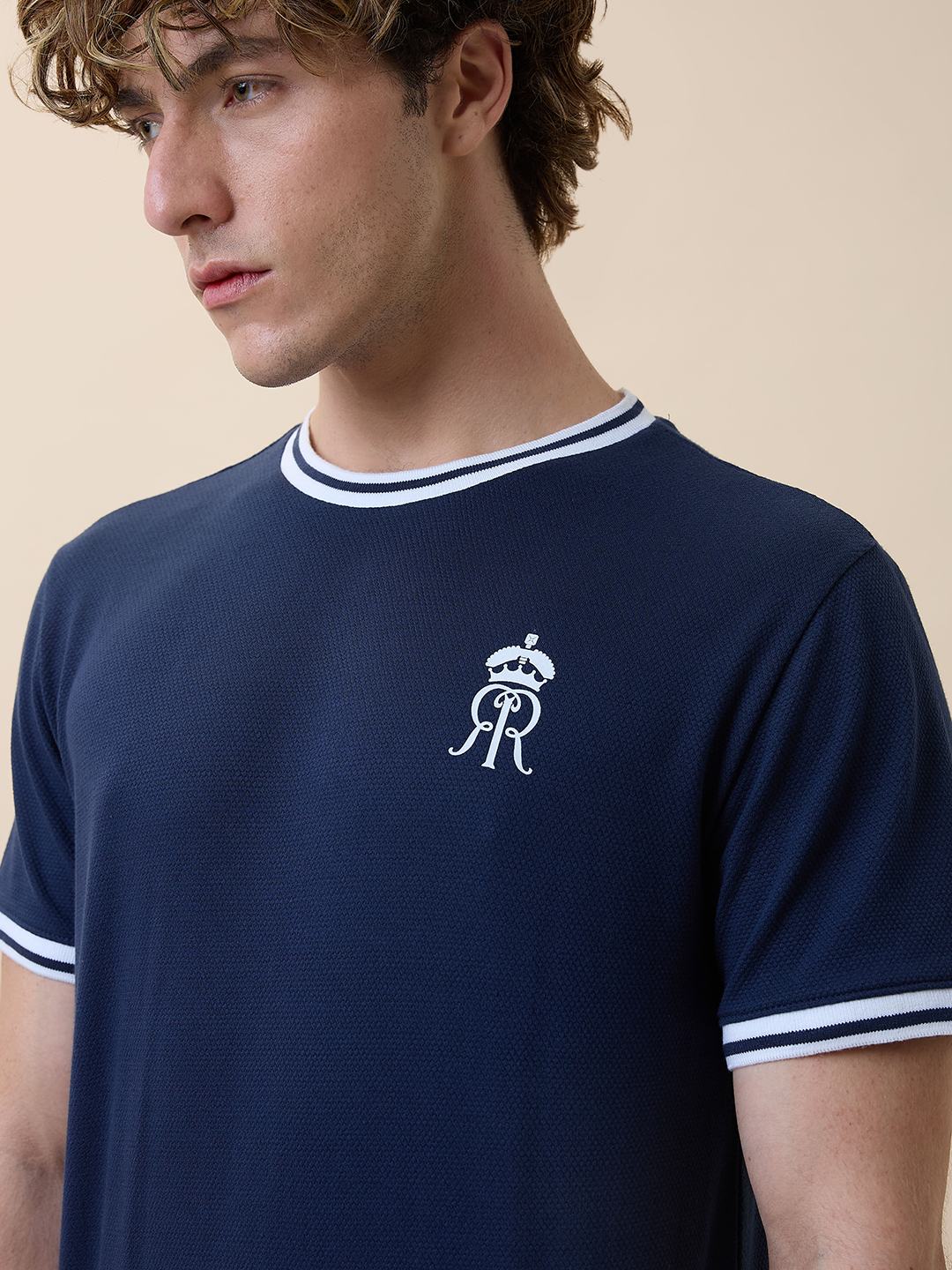 Rajasthan Royals Men Navy Blue Solid Half Sleeves Round Neck Cotton T-Shirt (4)