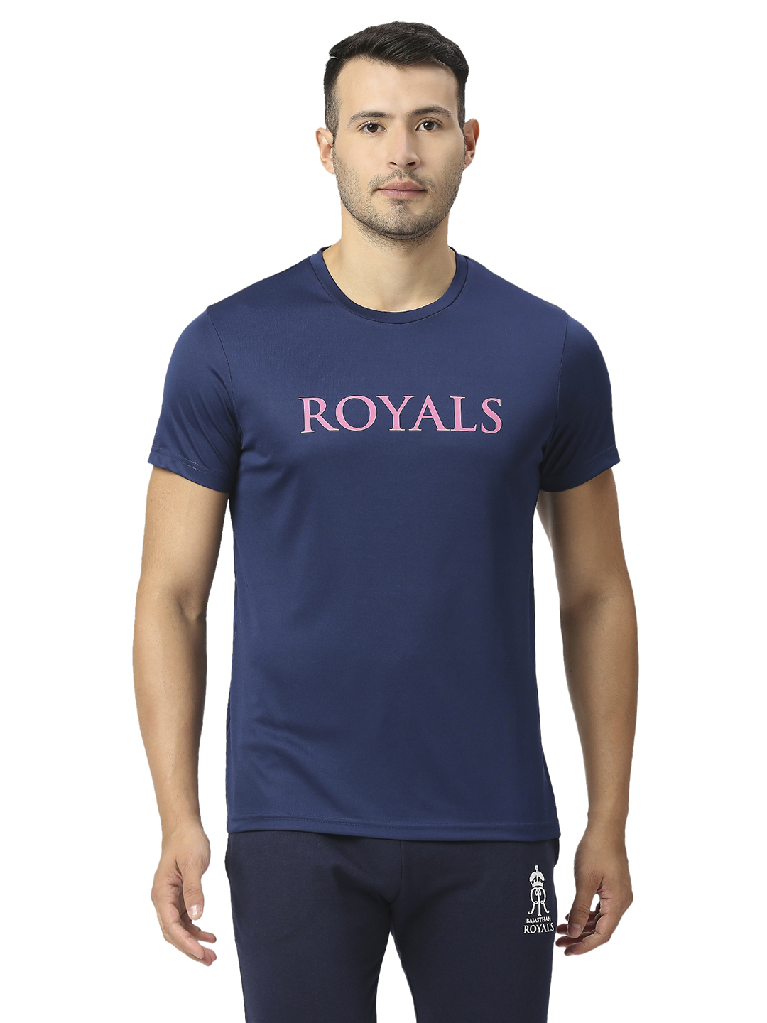 Rajasthan Royals Men Navy Blue Solid Half Sleeves Round Neck Royals Polyester T-Shirt (1)