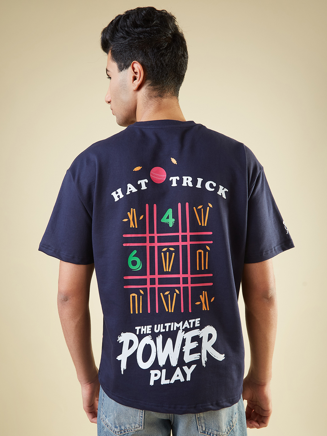 Rajasthan Royals Men Navy Blue Tic Tac Toe Power Play Graphic Printed Oversized T-Shirt