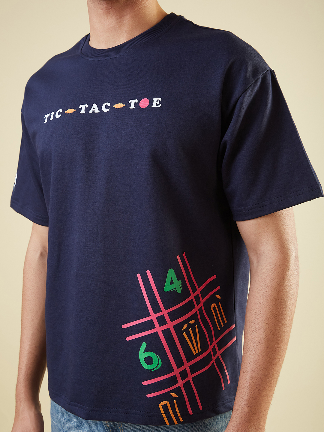 Rajasthan Royals Men Navy Blue Tic Tac Toe Power Play Graphic Printed Oversized T-Shirt (3)