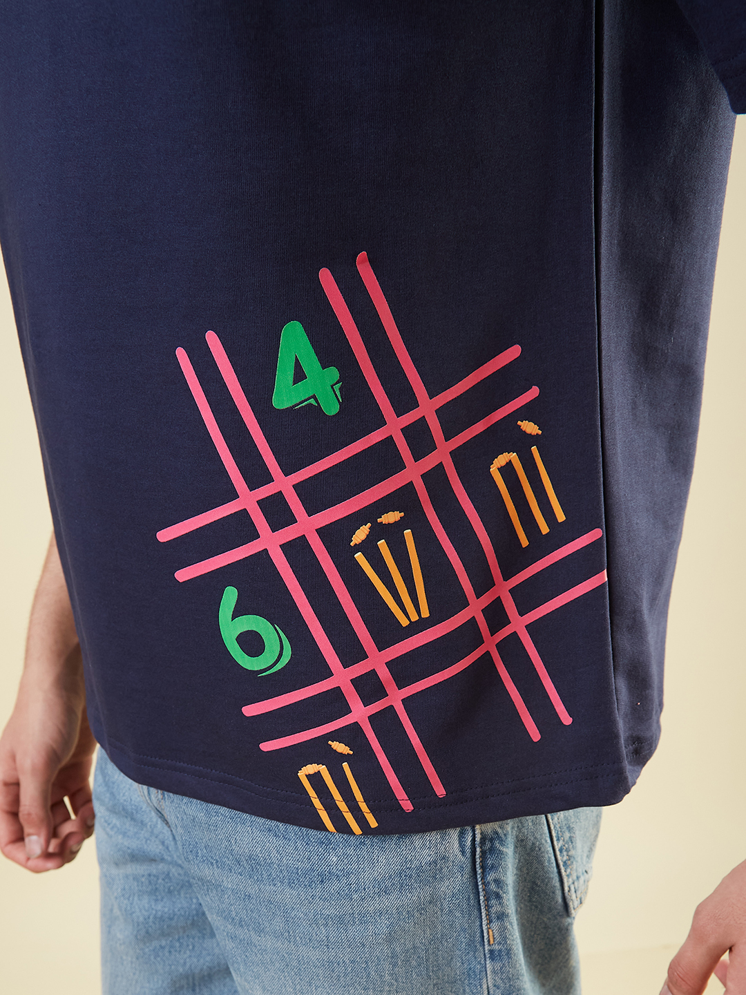 Rajasthan Royals Men Navy Blue Tic Tac Toe Power Play Graphic Printed Oversized T-Shirt (5)