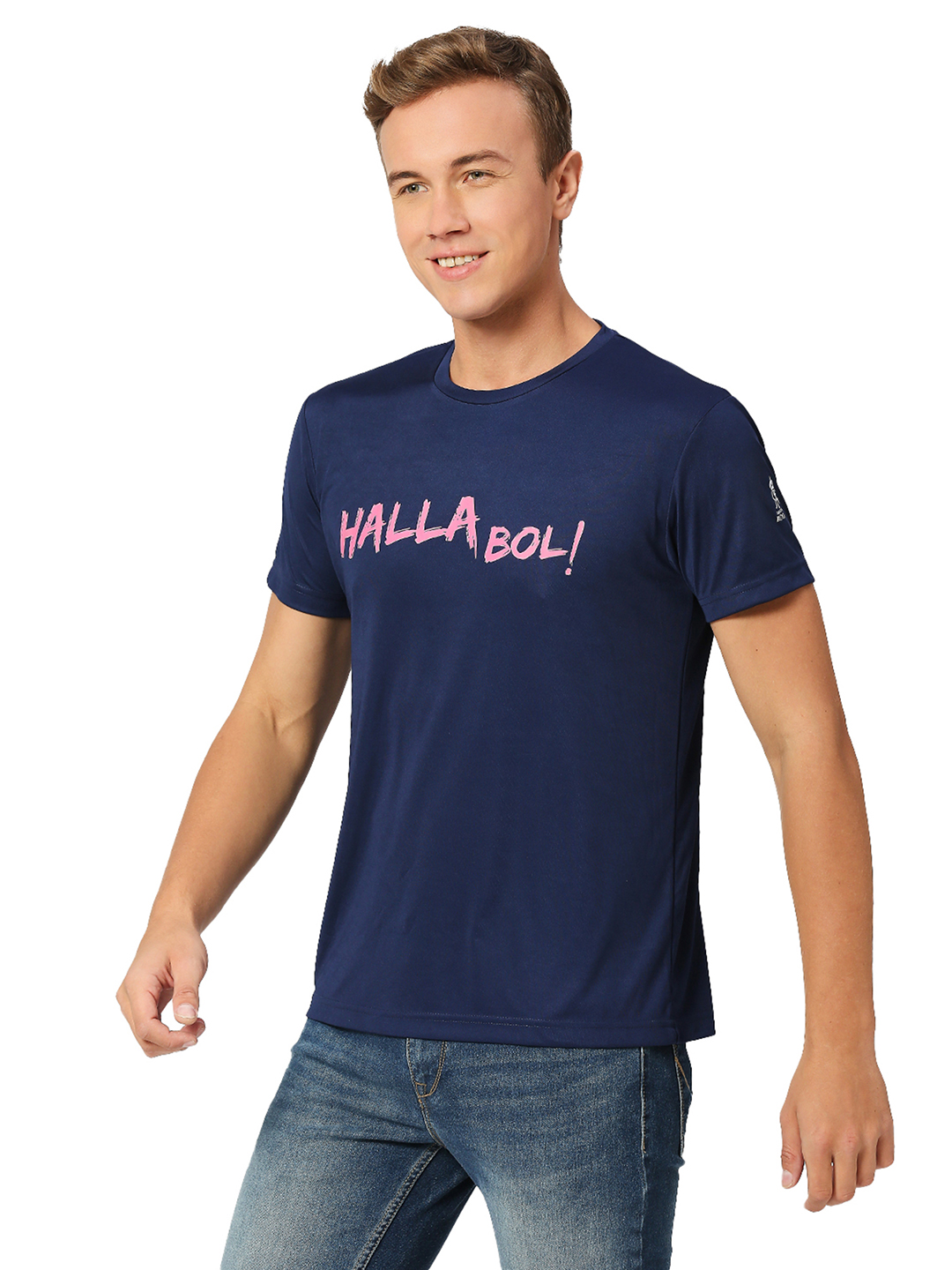 Rajasthan Royals Men Navy Blue Typography Printed Half Sleeves Round Neck Hala Bol Polyester T-Shirt (2)