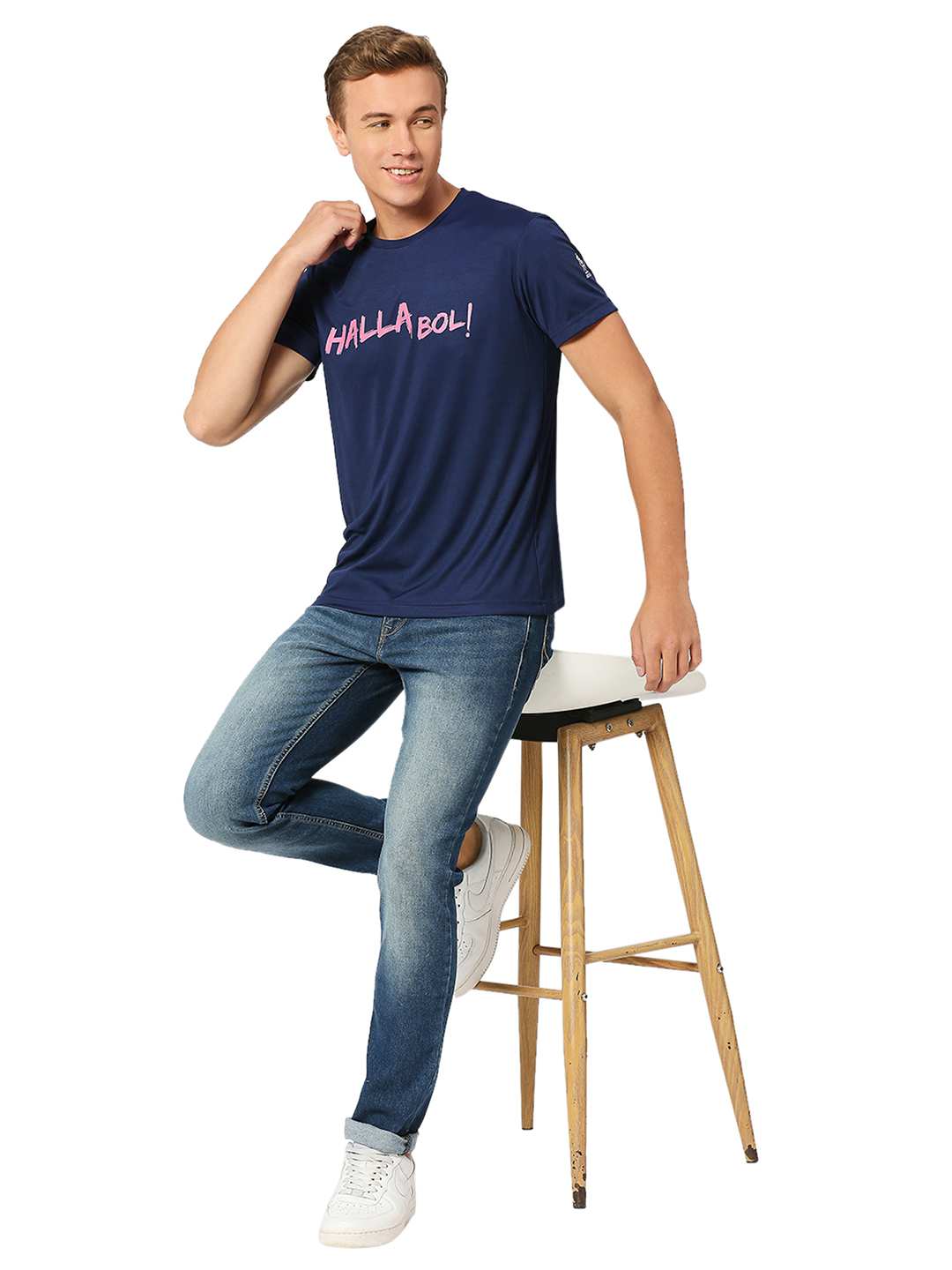 Rajasthan Royals Men Navy Blue Typography Printed Half Sleeves Round Neck Hala Bol Polyester T-Shirt (7)