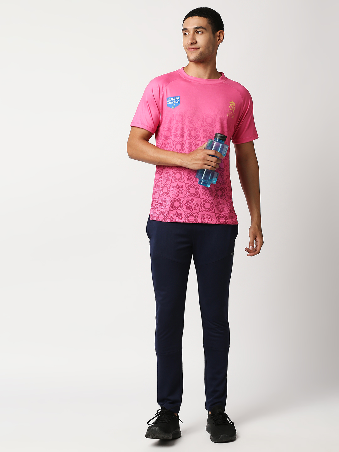 Rajasthan Royals Men Pink All Over Print Half Sleeves Round Neck Polyester Sports T-Shirt (5)