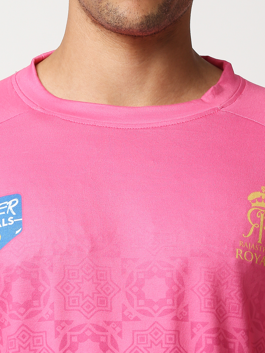 Rajasthan Royals Men Pink All Over Print Half Sleeves Round Neck Polyester Sports T-Shirt (6)