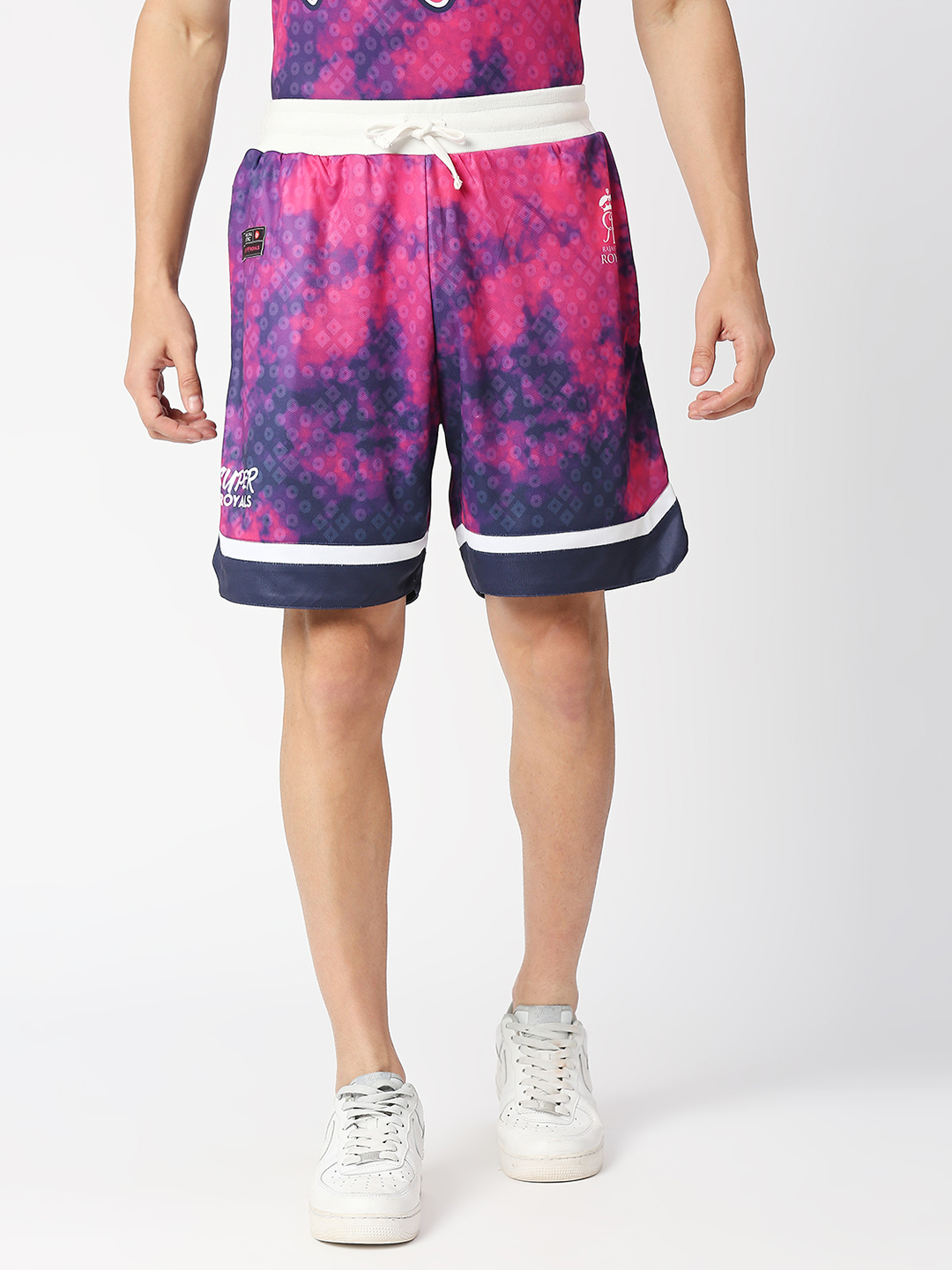 Rajasthan Royals Men Pink All Over Print Mid-Rise Polyester Sports Shorts (1)