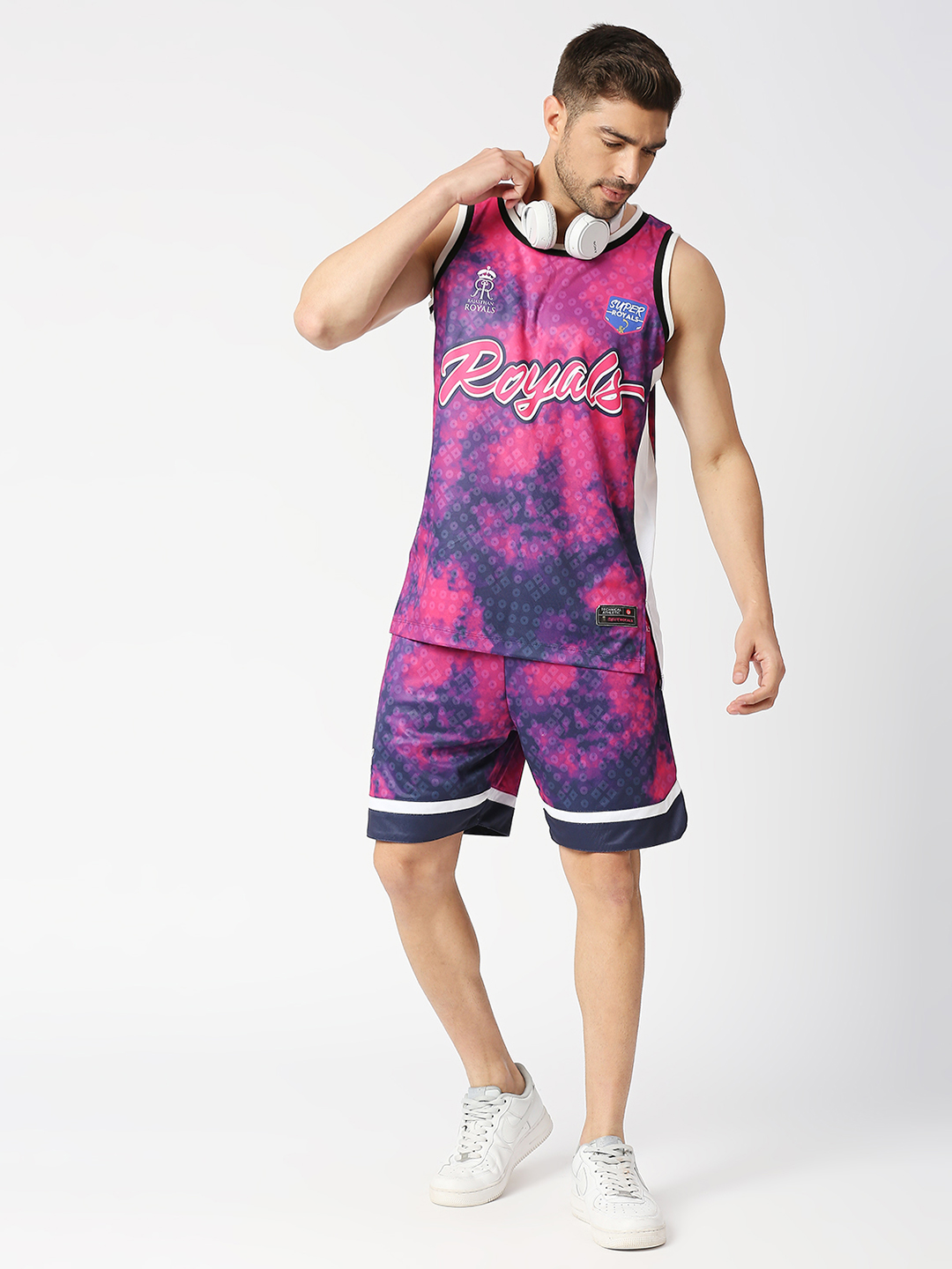 Rajasthan Royals Men Pink All Over Print Mid-Rise Polyester Sports Shorts (4)