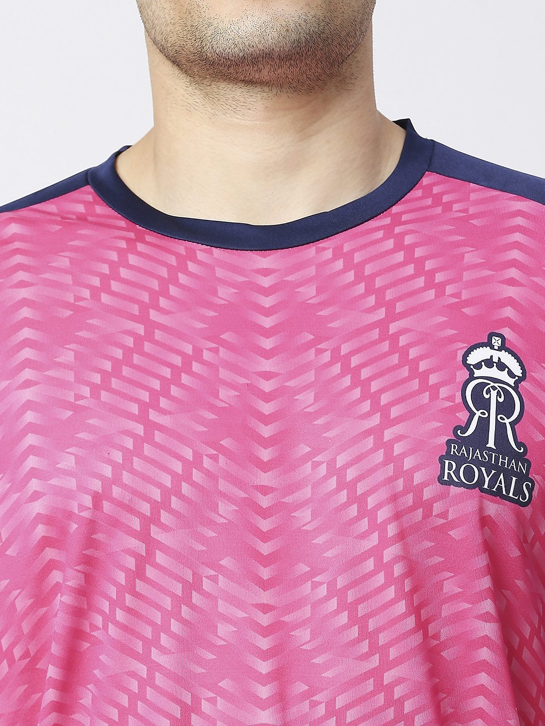 Rajasthan Royals Men Pink and Navy Blue Colourblocked Half Sleeves Round Neck Fan T-Shirt (6)