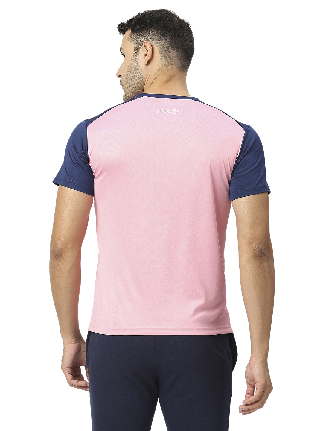 Rajasthan Royals Men Pink and Navy Blue Colourblocked Half Sleeves Round Neck Fan T-Shirt (4)
