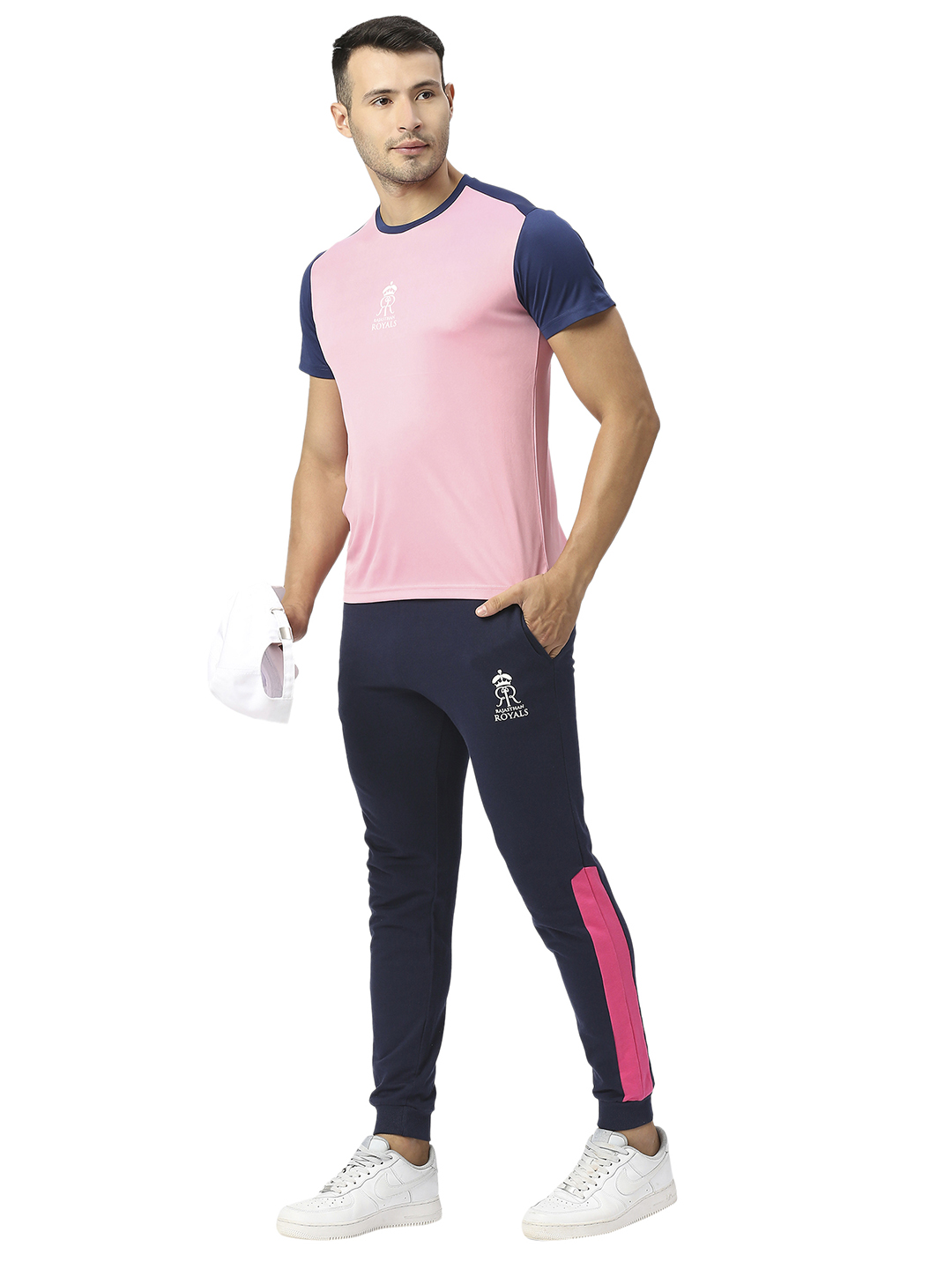 Rajasthan Royals Men Pink and Navy Blue Colourblocked Half Sleeves Round Neck Fan T-Shirt (5)