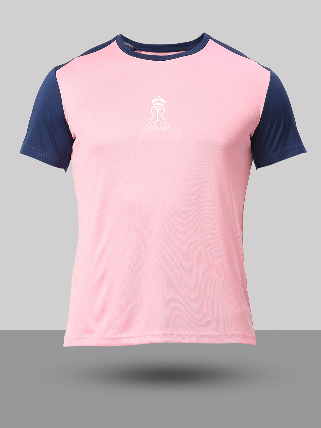 Rajasthan Royals Men Pink and Navy Blue Colourblocked Half Sleeves Round Neck Fan T-Shirt (6)